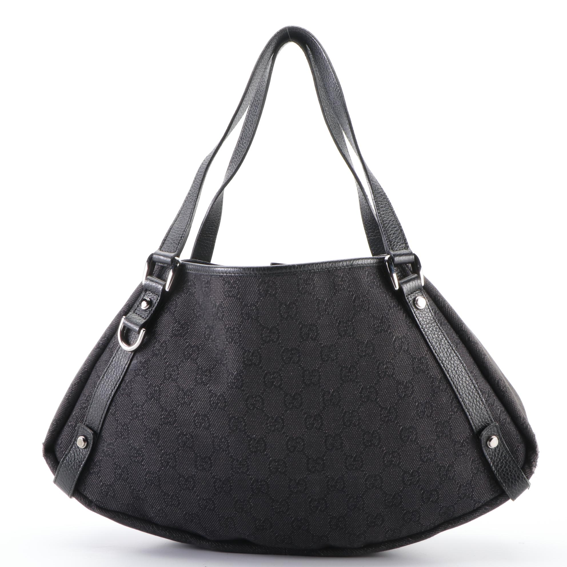 Gucci Abbey D-Ring Bag in Black GG Denim and Leather