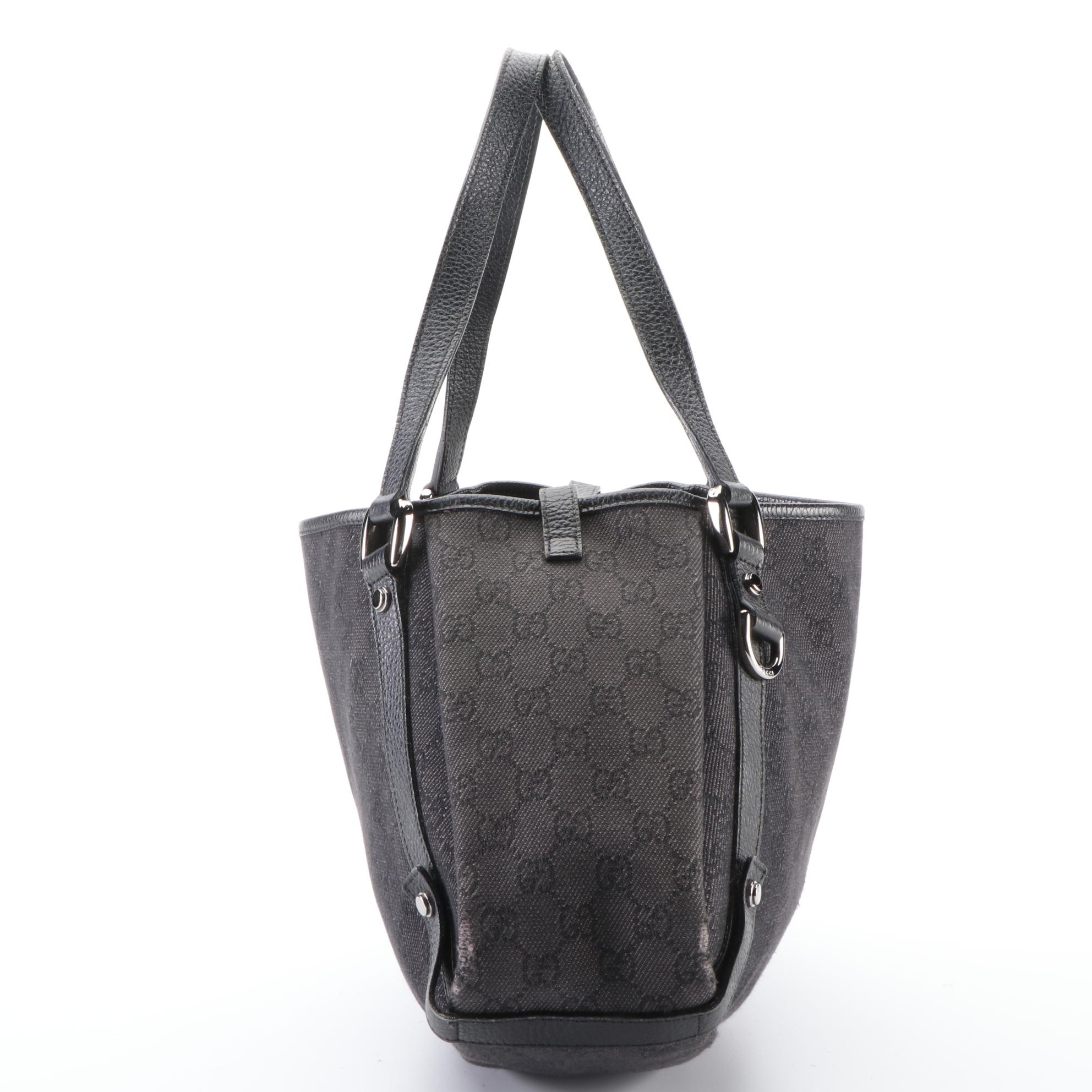 Gucci Abbey D-Ring Bag in Black GG Denim and Leather