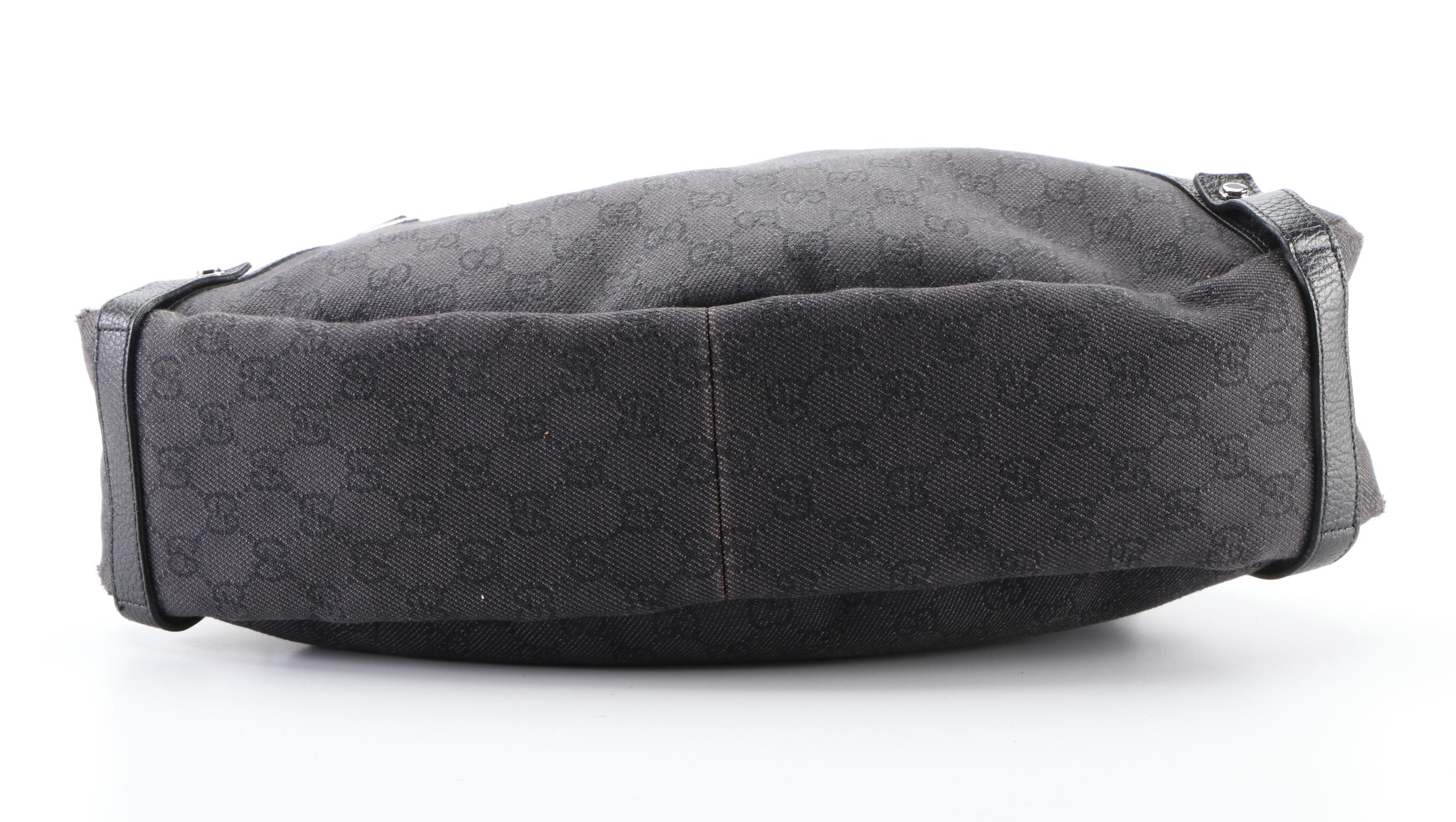 Gucci Abbey D-Ring Bag in Black GG Denim and Leather