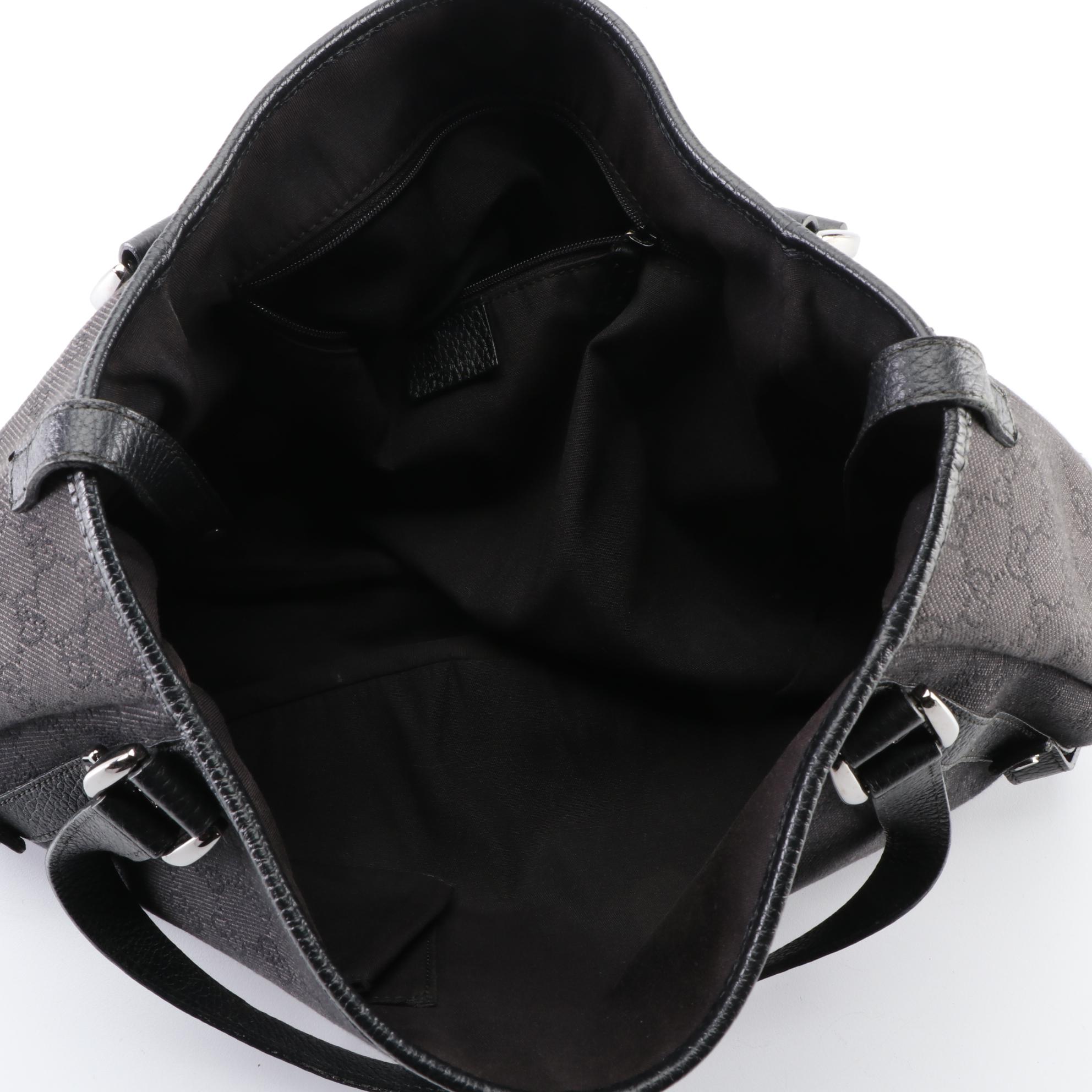 Gucci Abbey D-Ring Bag in Black GG Denim and Leather