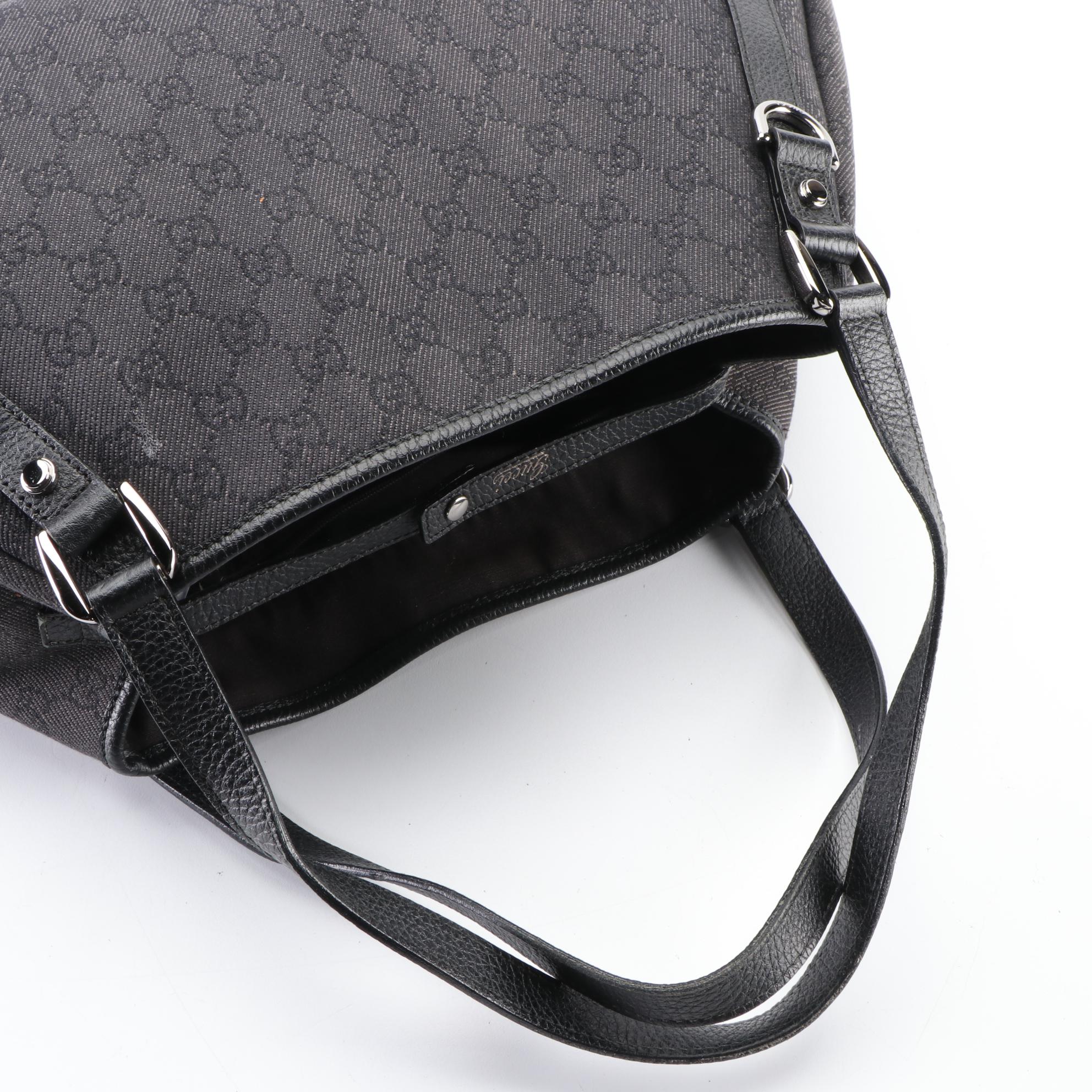 Gucci Abbey D-Ring Bag in Black GG Denim and Leather