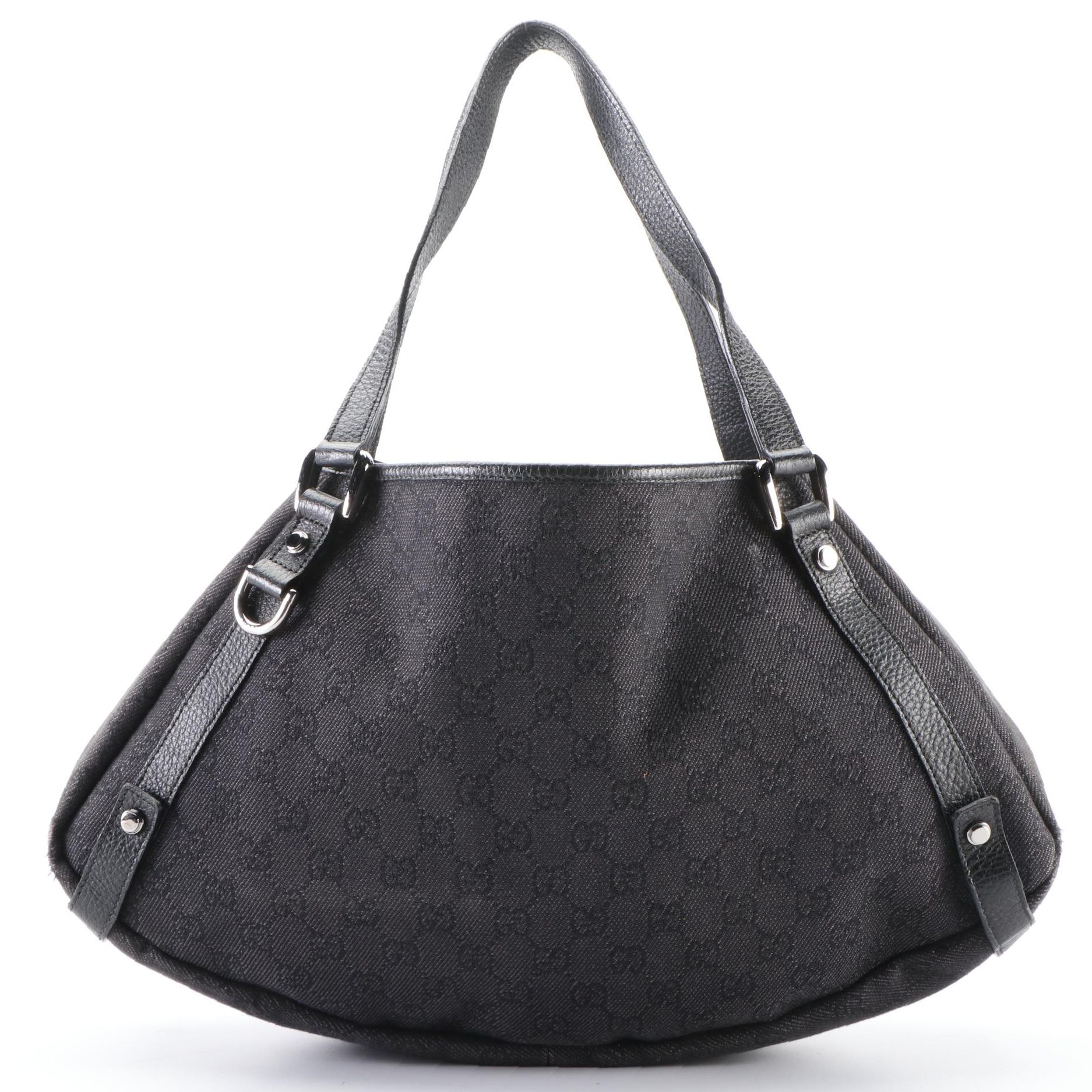 Gucci Abbey D-Ring Bag in Black GG Denim and Leather