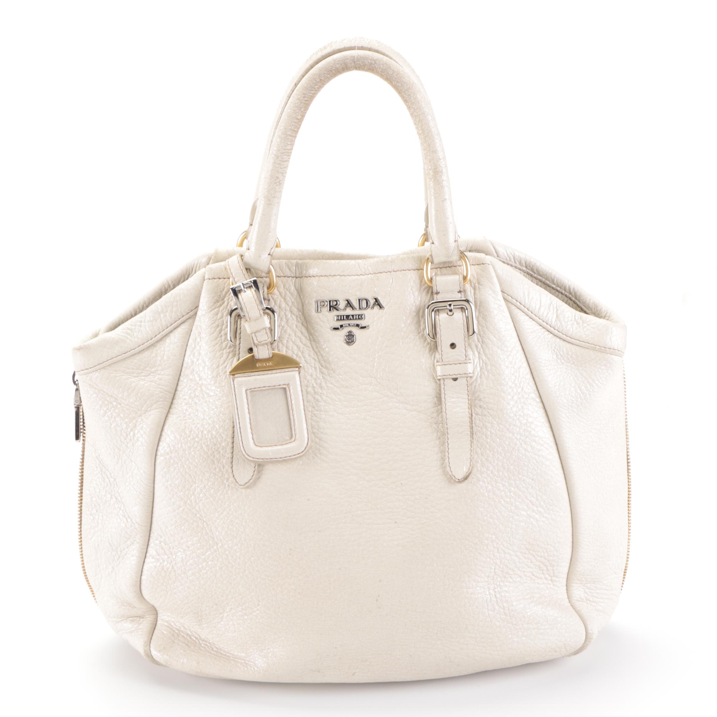 Prada Expandable Two-Way Bag in Talco Cervo Lux Leather