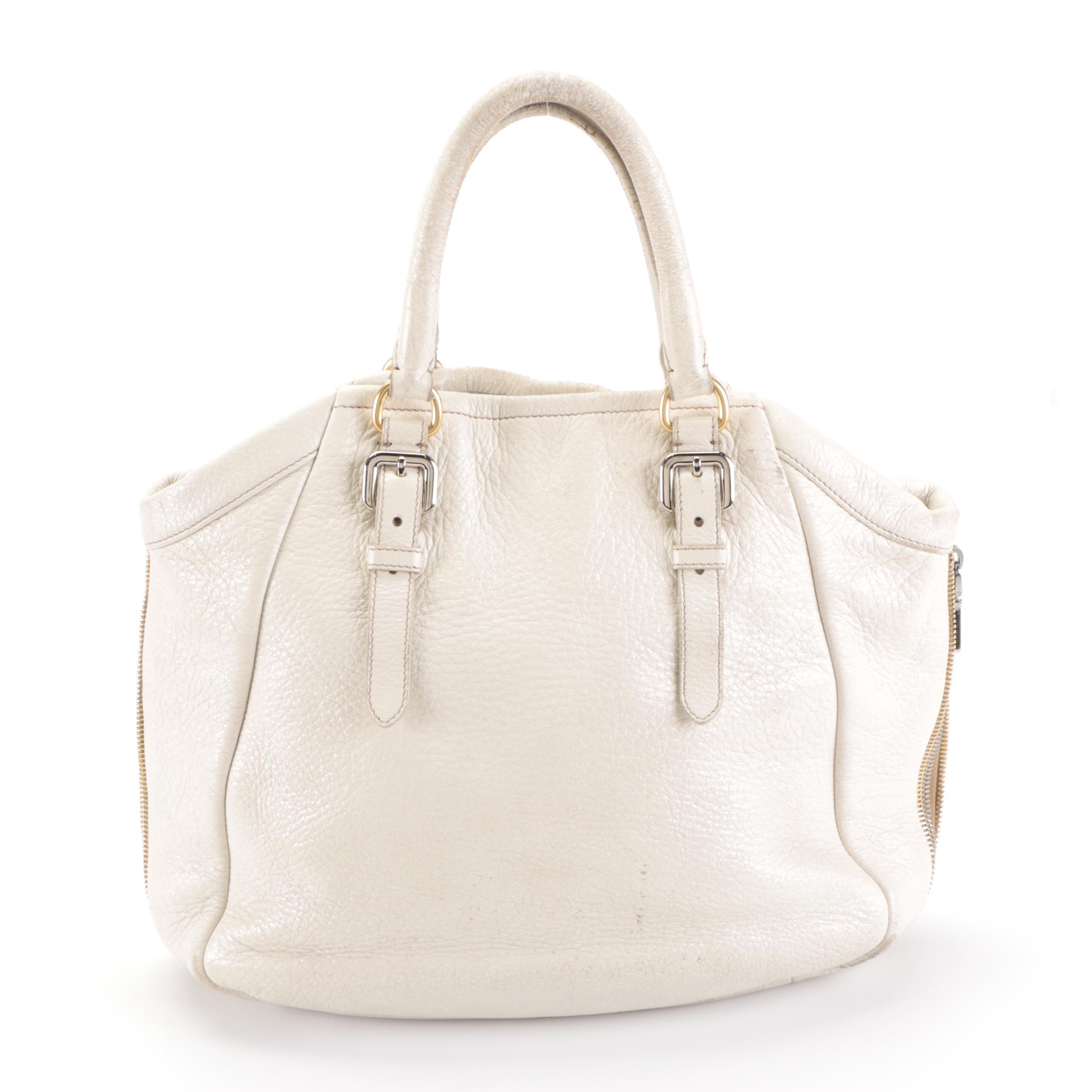 Prada Expandable Two-Way Bag in Talco Cervo Lux Leather