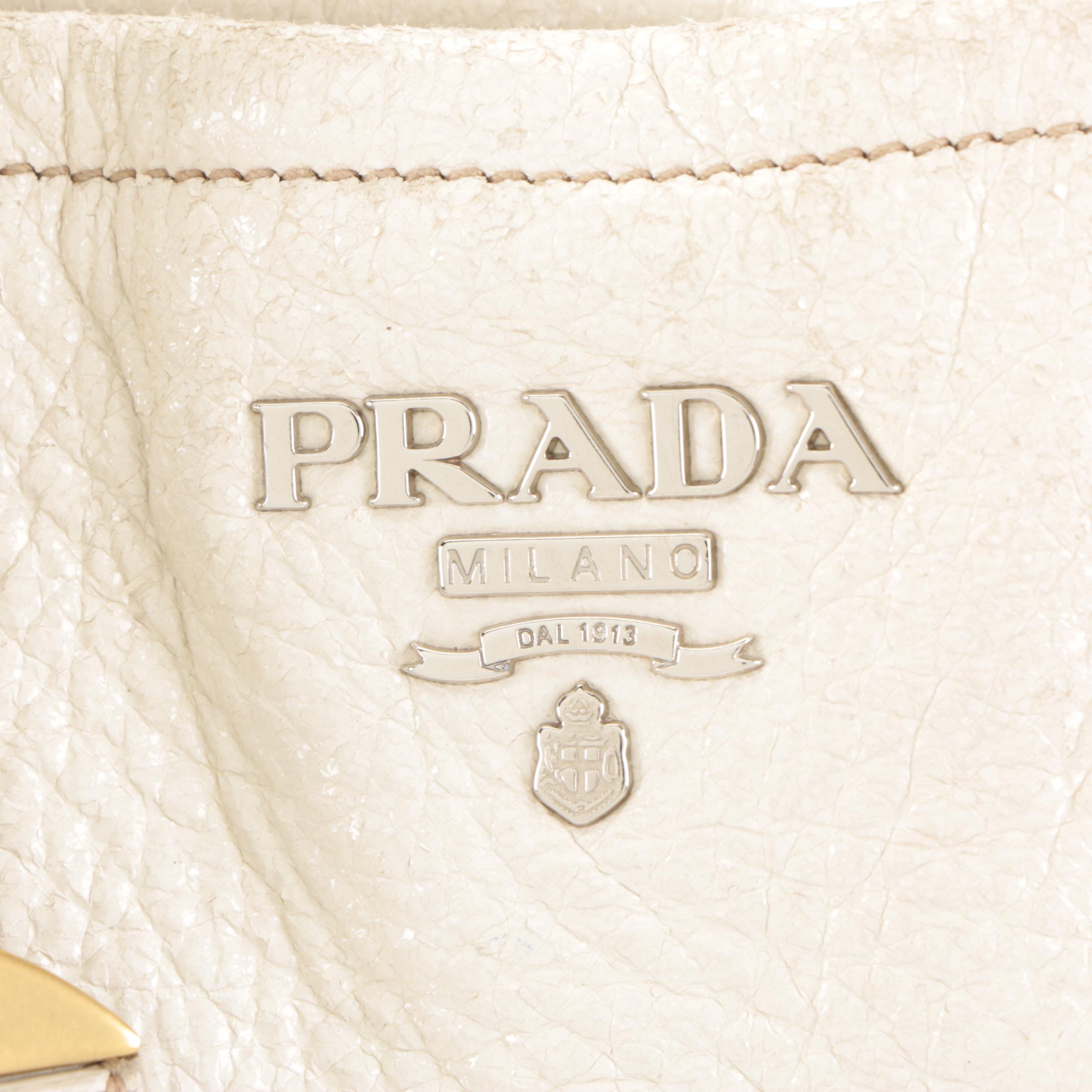 Prada Expandable Two-Way Bag in Talco Cervo Lux Leather