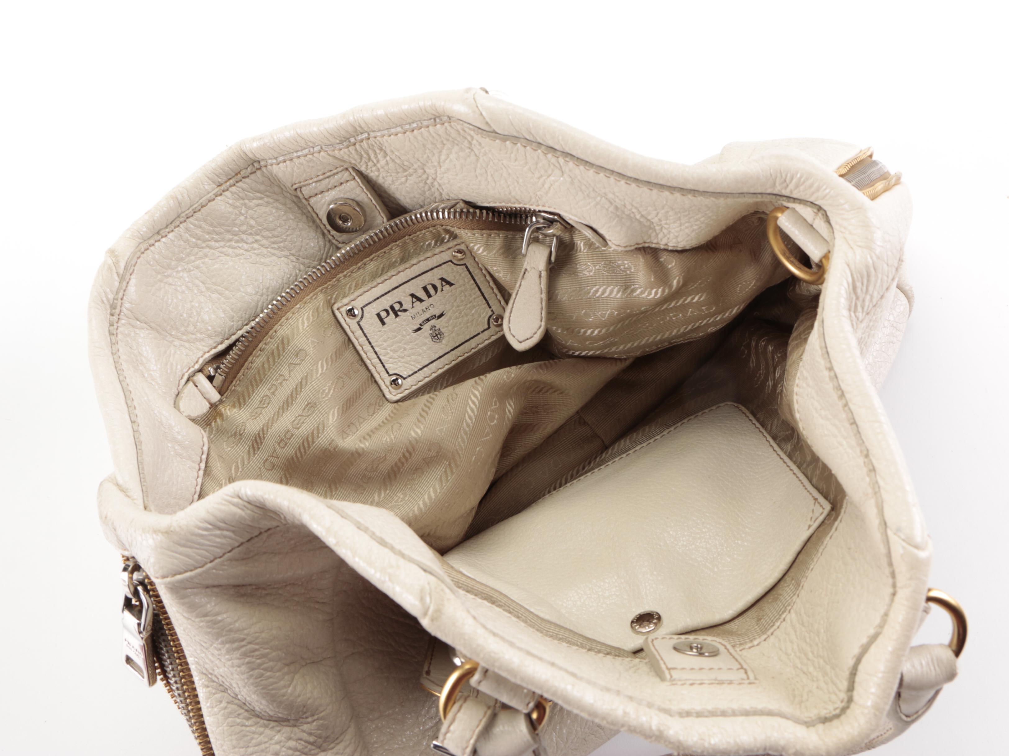 Prada Expandable Two-Way Bag in Talco Cervo Lux Leather