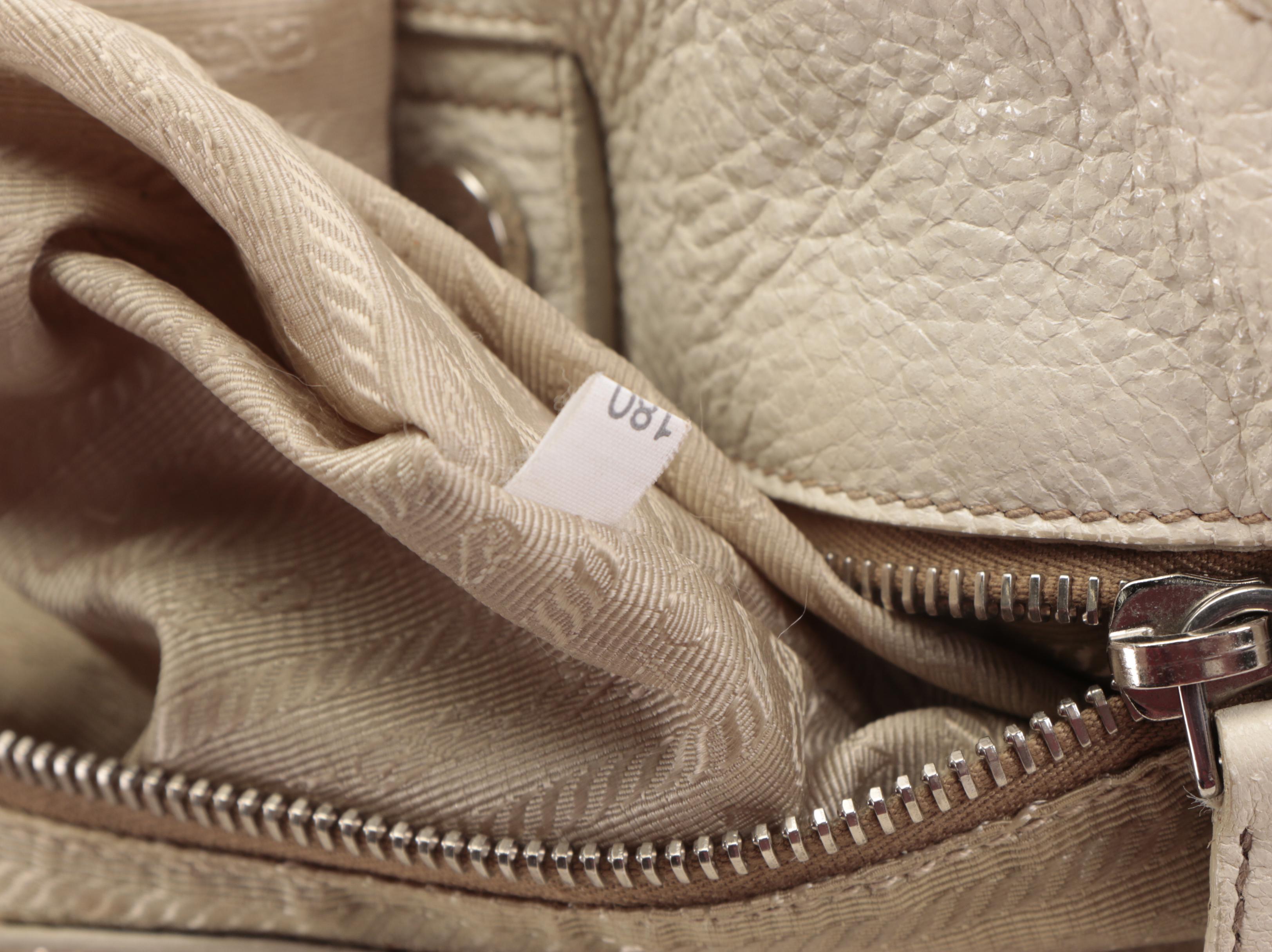 Prada Expandable Two-Way Bag in Talco Cervo Lux Leather