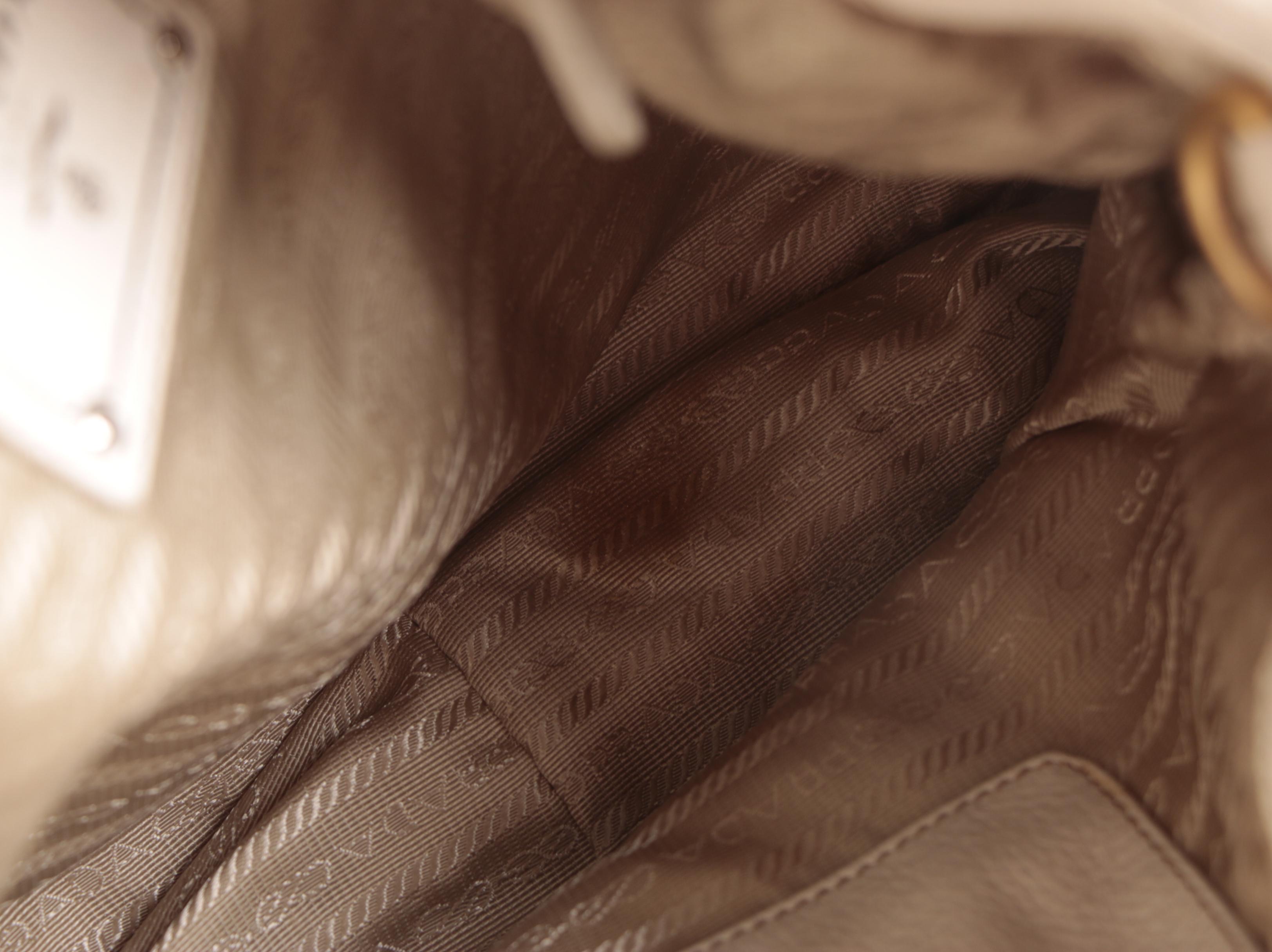 Prada Expandable Two-Way Bag in Talco Cervo Lux Leather