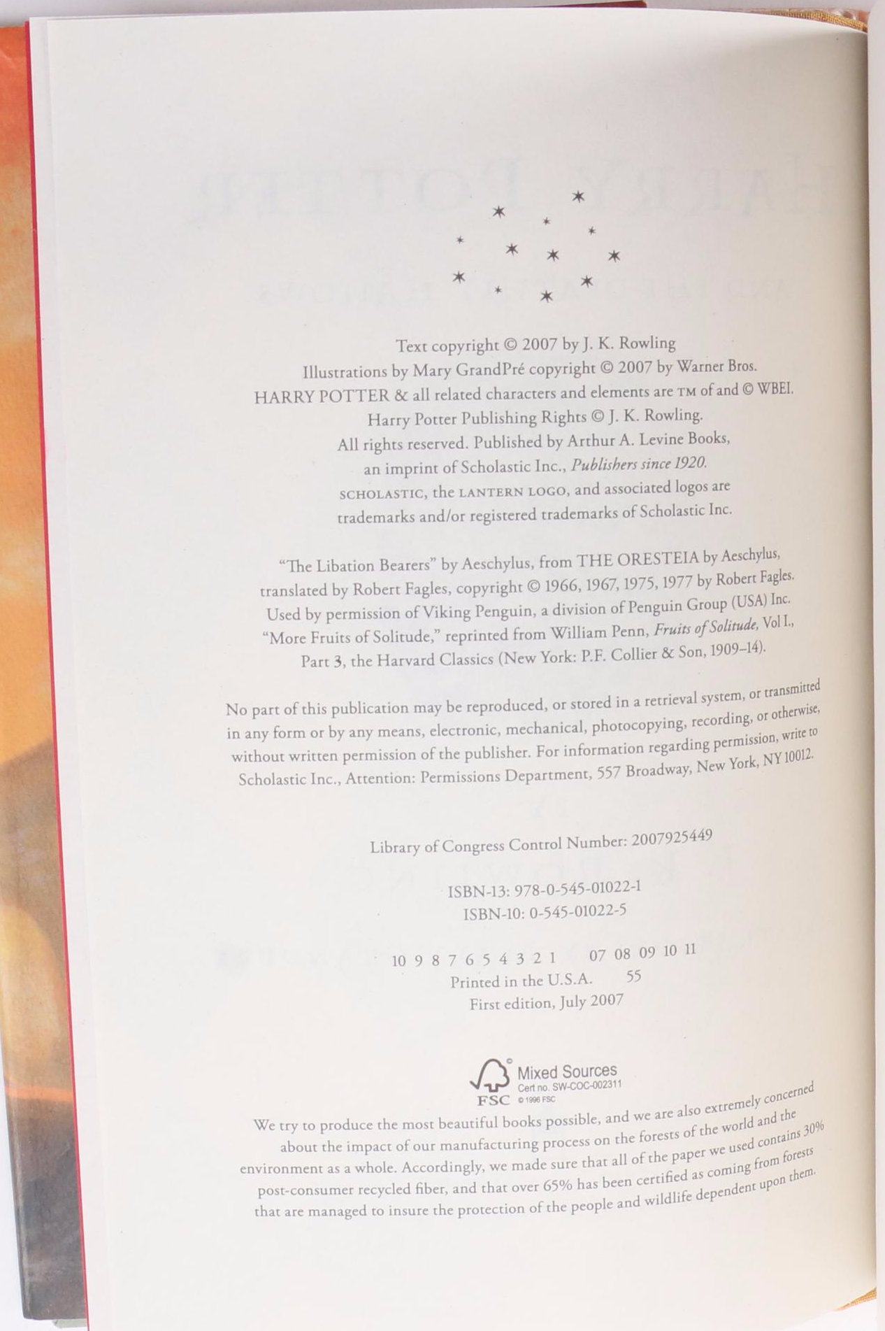 First American Edition "Harry Potter" Complete Series by J. K. Rowling