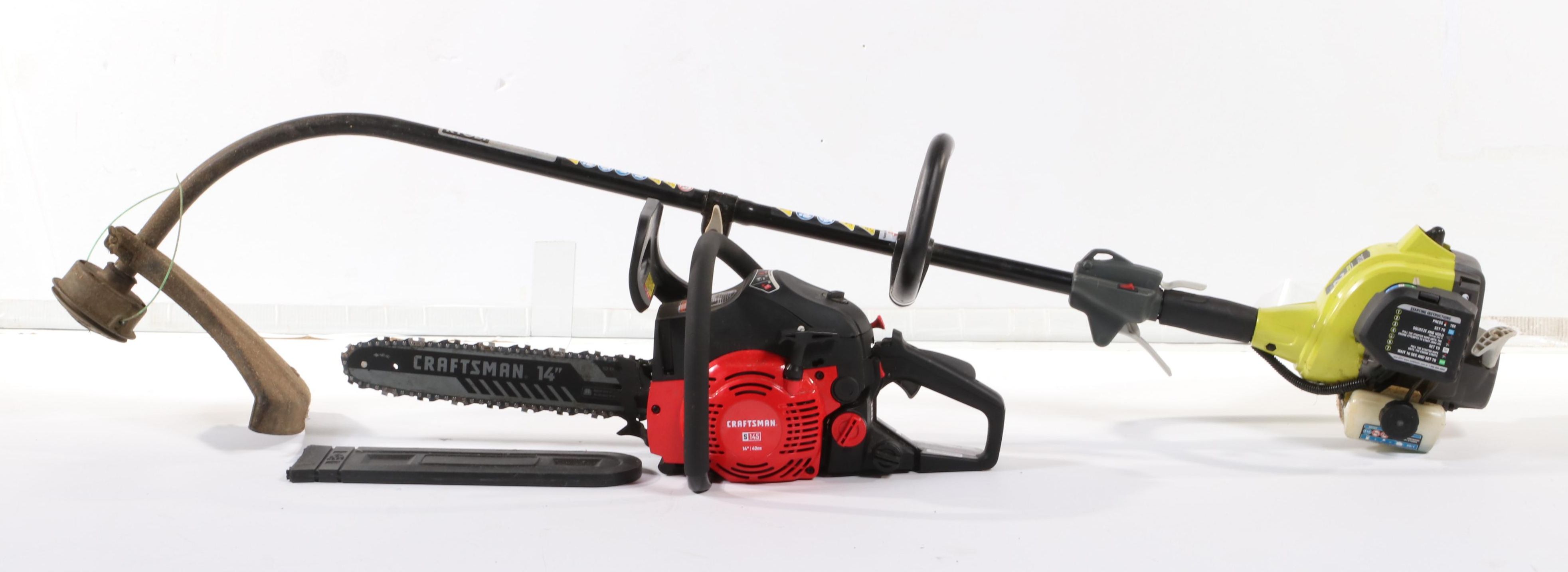 Ryobi "Expand-It" 2-Cycle Trimmer and Craftsman S 145 14-Inch Chain Saw