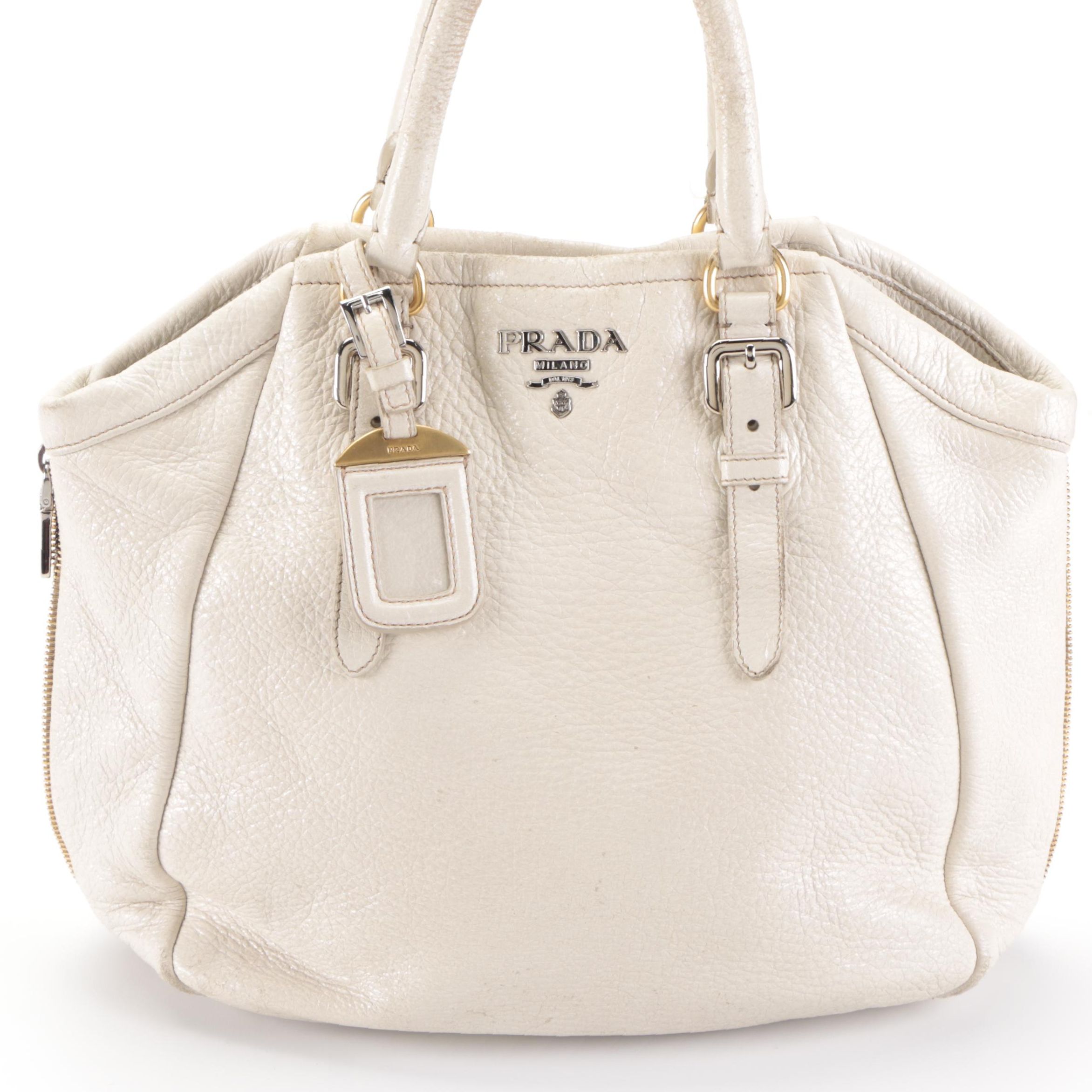 Prada Expandable Two-Way Bag in Talco Cervo Lux Leather
