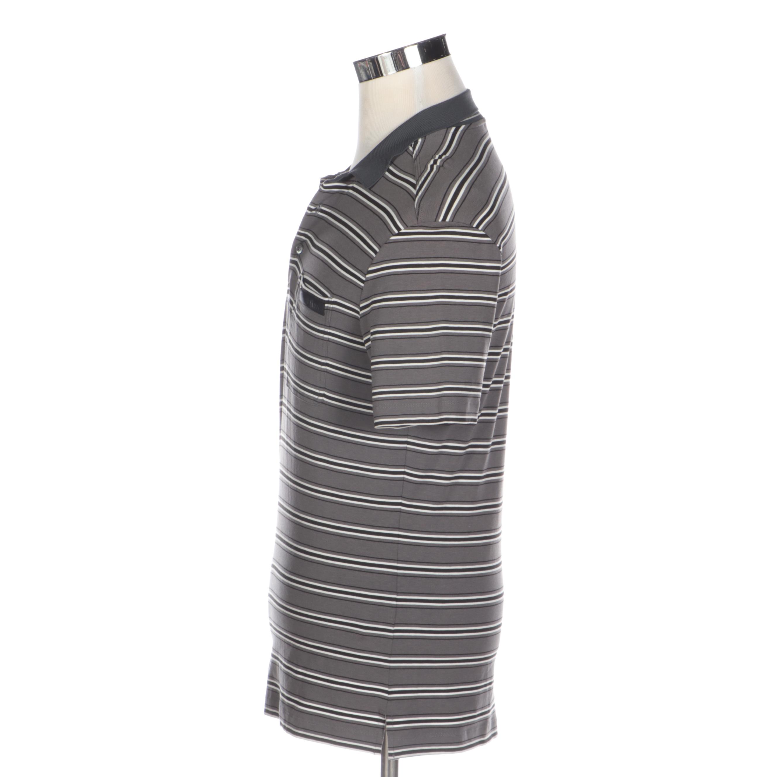 Men's Prada Sport Grey Striped Golf Shirt