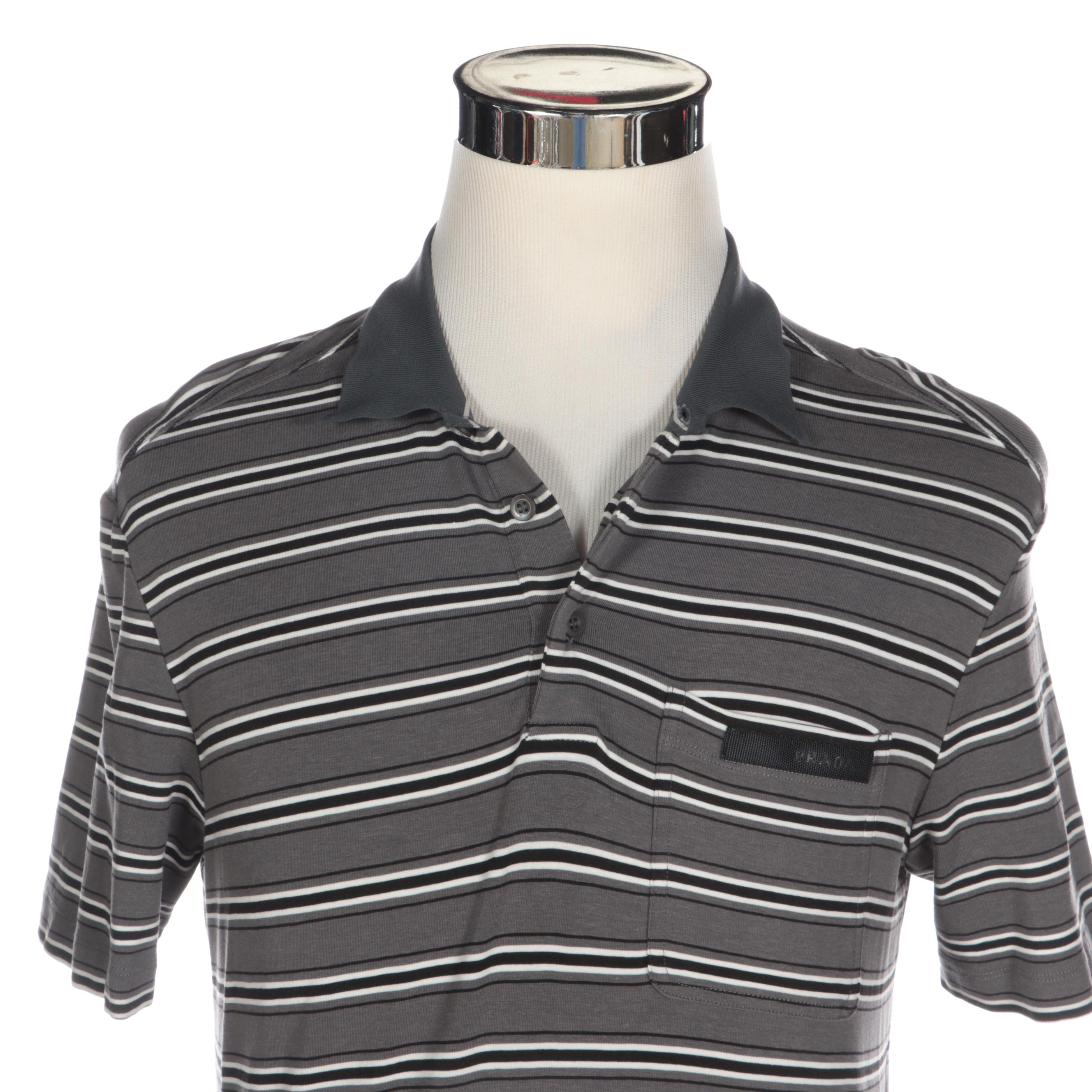 Men's Prada Sport Grey Striped Golf Shirt