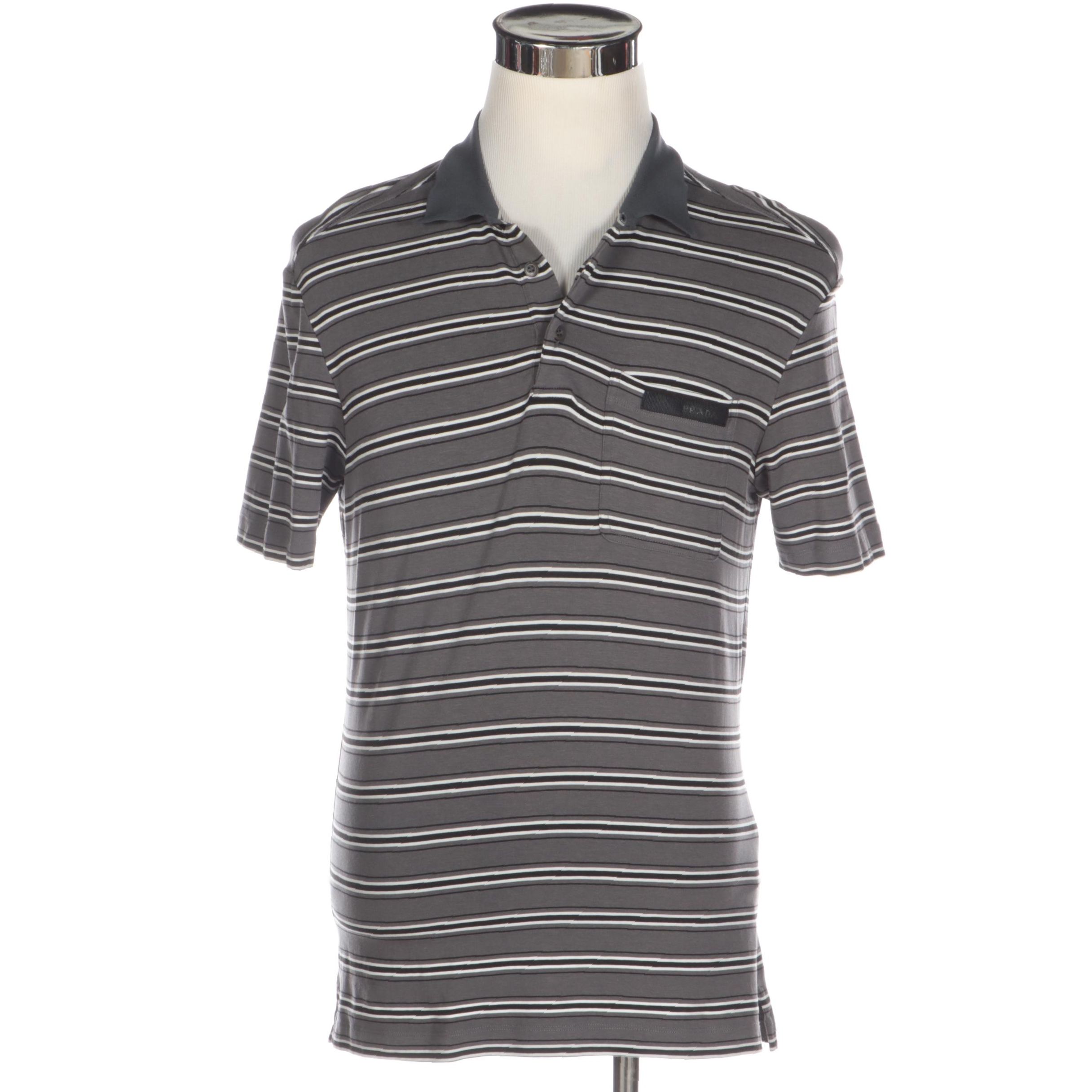 Men's Prada Sport Grey Striped Golf Shirt