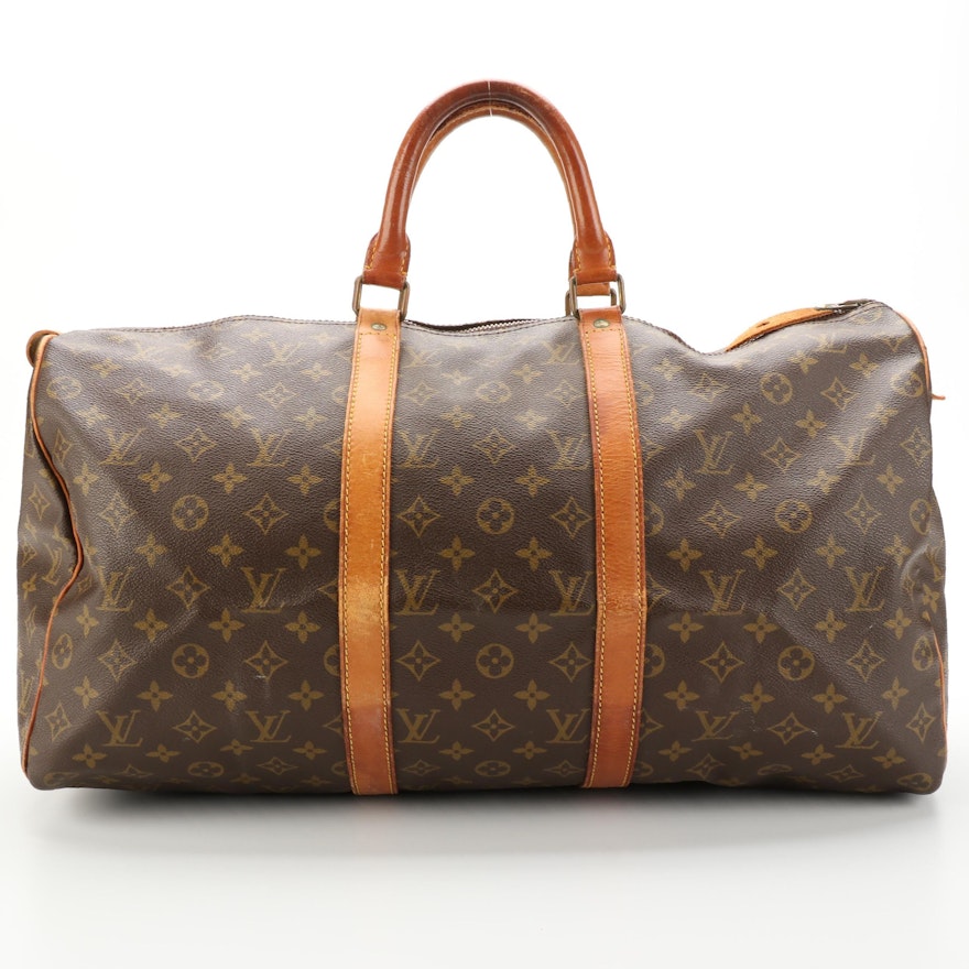 Louis Vuitton Keepall 50 Duffle Bag in Monogram Canvas and Vachetta Leather