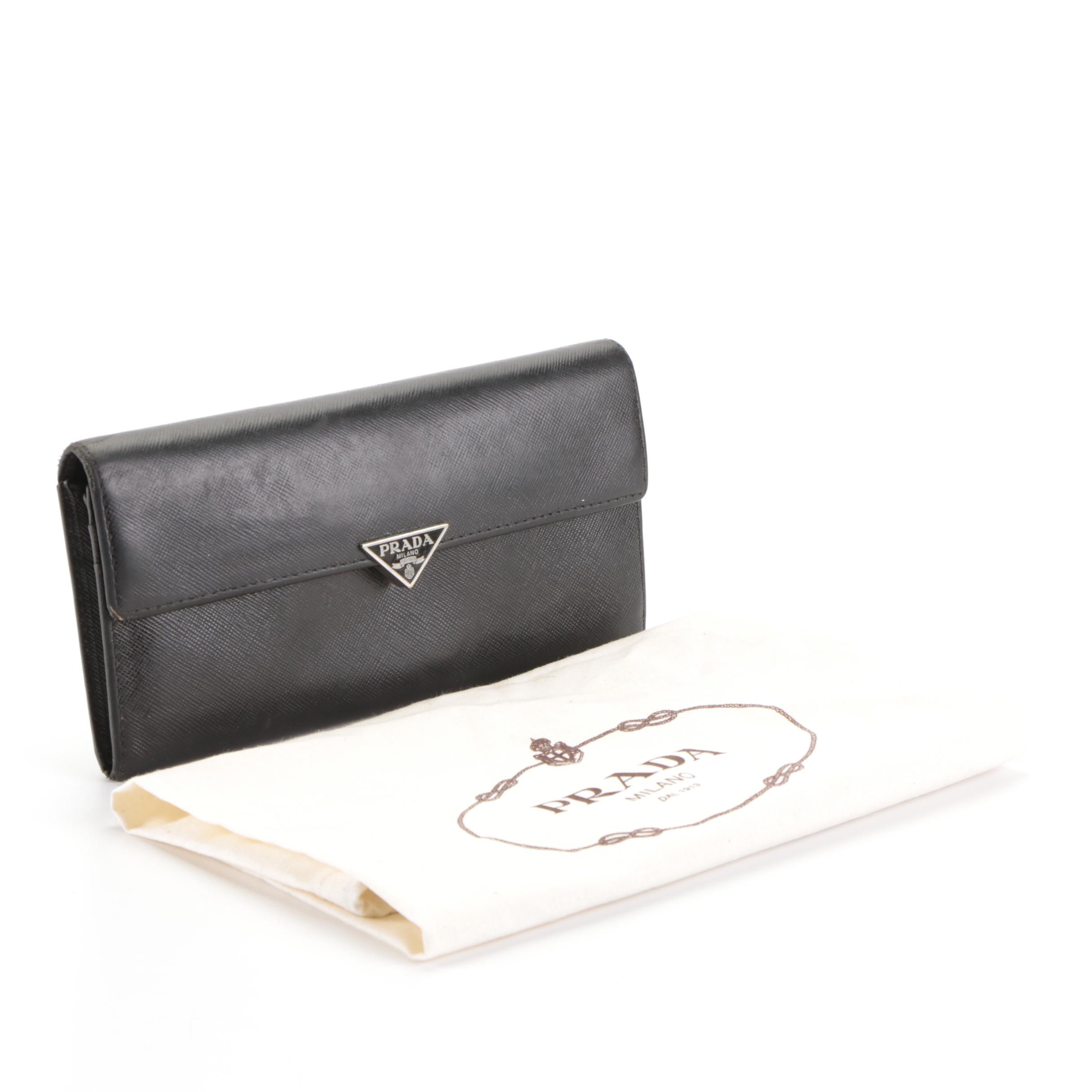 Prada Long Wallet in Black Saffiano Leather