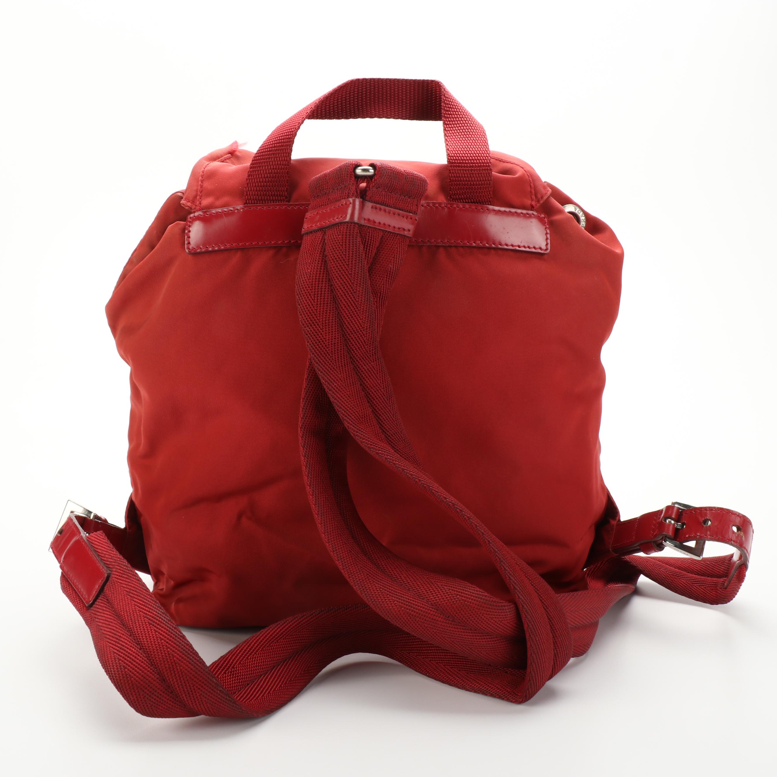 Prada Drawstring Backpack in Red Tessuto Nylon with Leather Trim