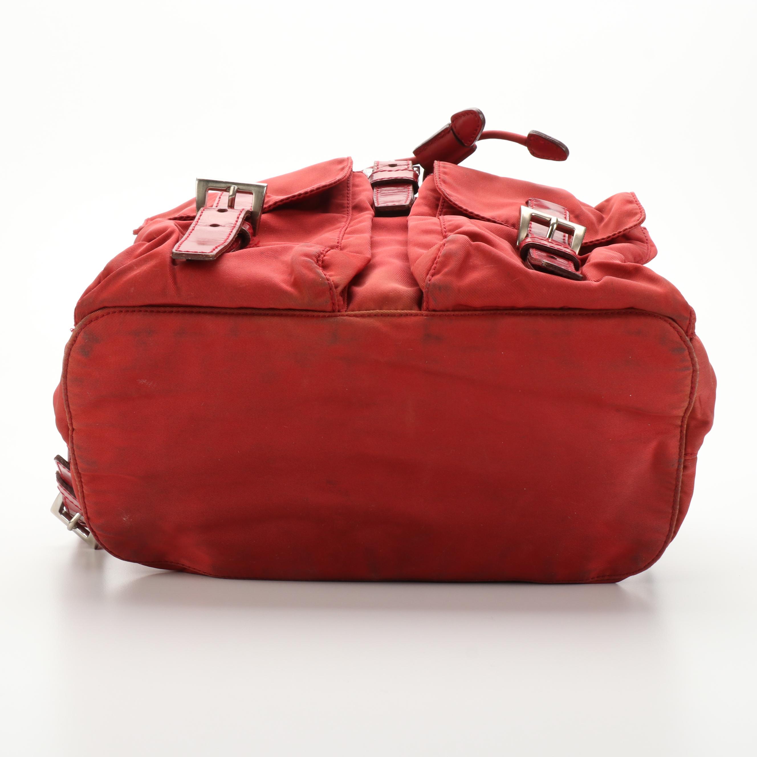 Prada Drawstring Backpack in Red Tessuto Nylon with Leather Trim