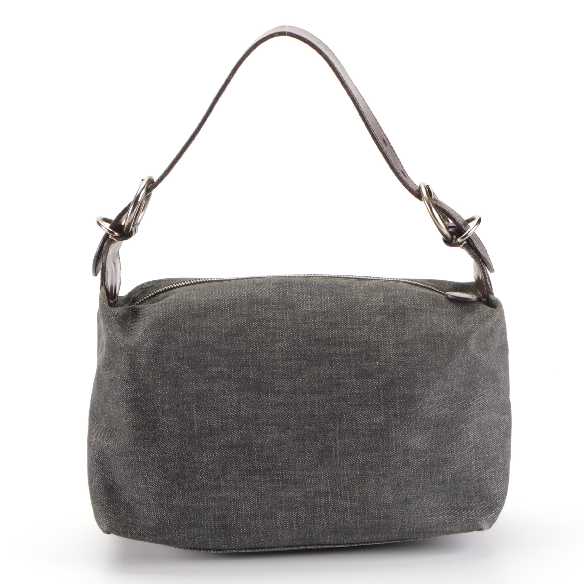 Prada Hobo Shoulder Bag in Denim and Dark Brown Leather with Contrast Stitching