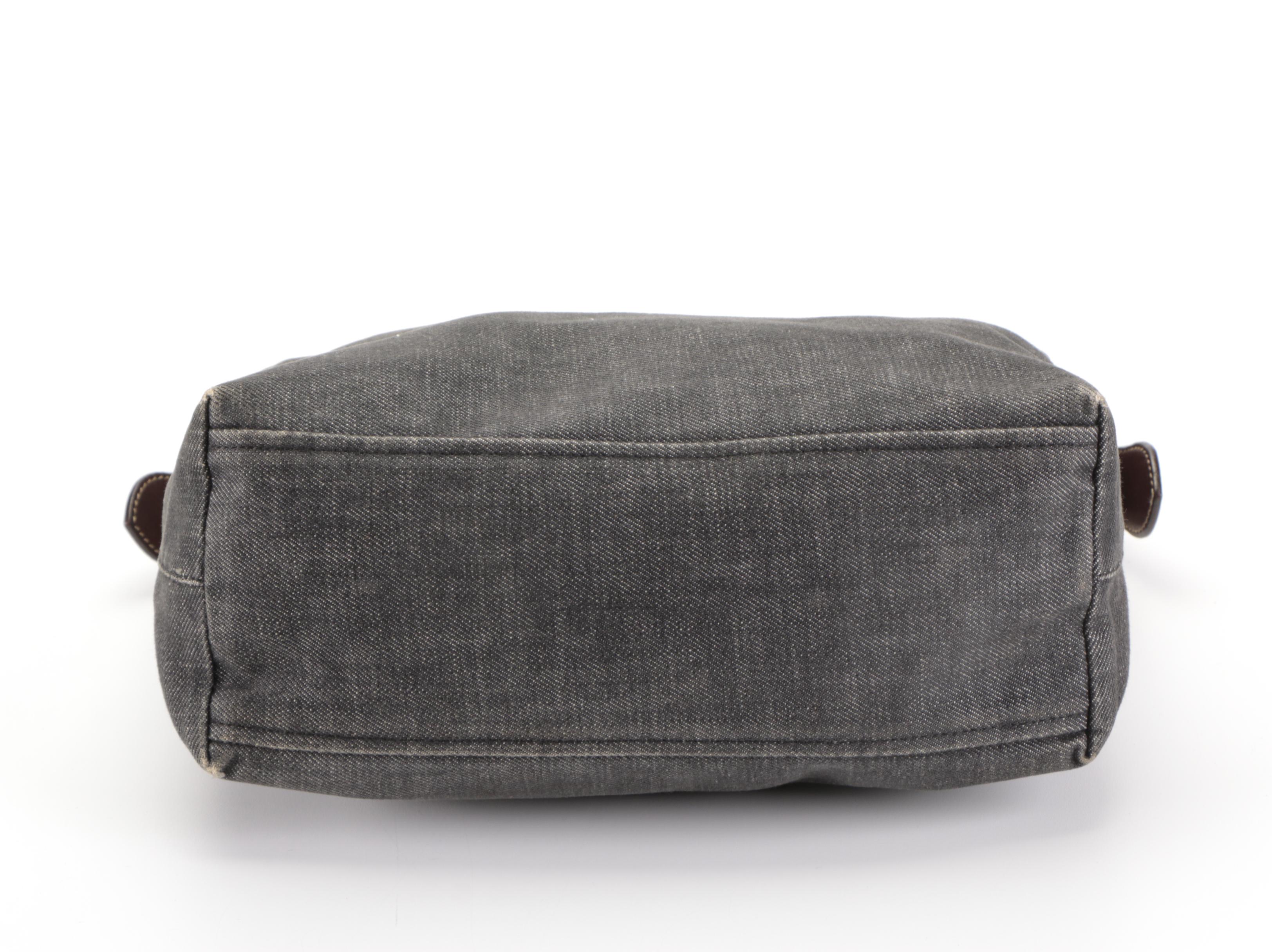 Prada Hobo Shoulder Bag in Denim and Dark Brown Leather with Contrast Stitching