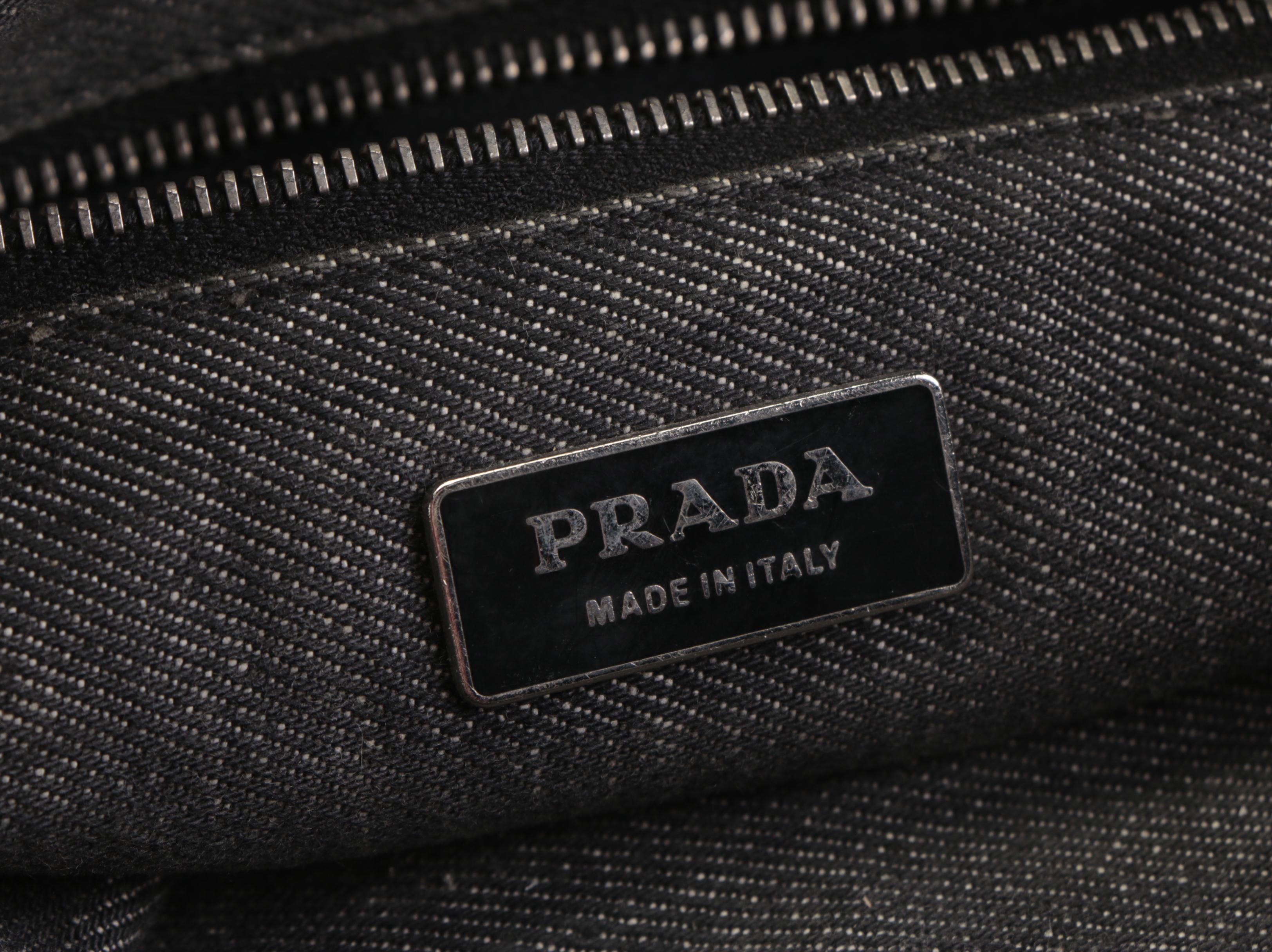 Prada Hobo Shoulder Bag in Denim and Dark Brown Leather with Contrast Stitching
