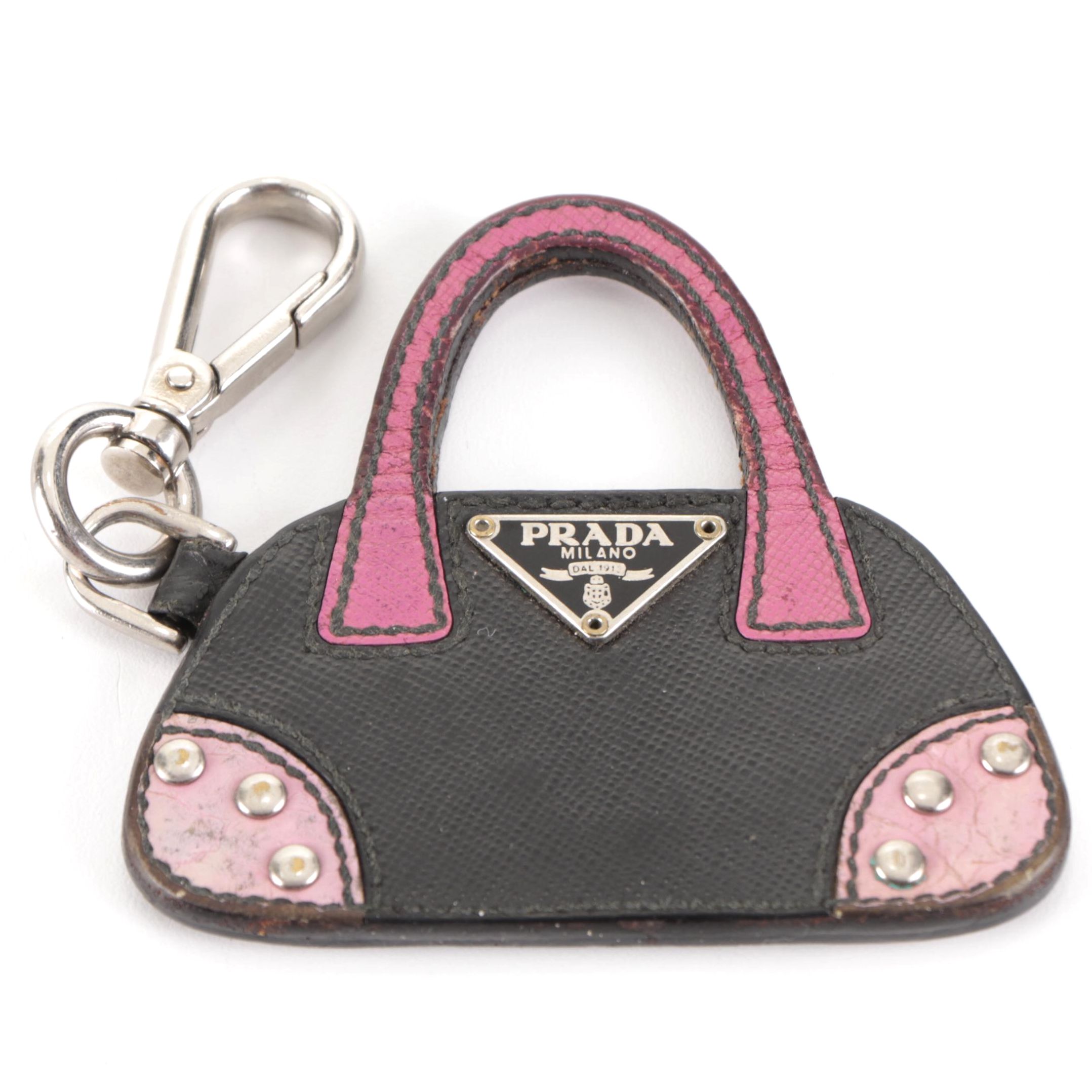 Prada Keychain/Bag Charm in Studded Saffiano Leater