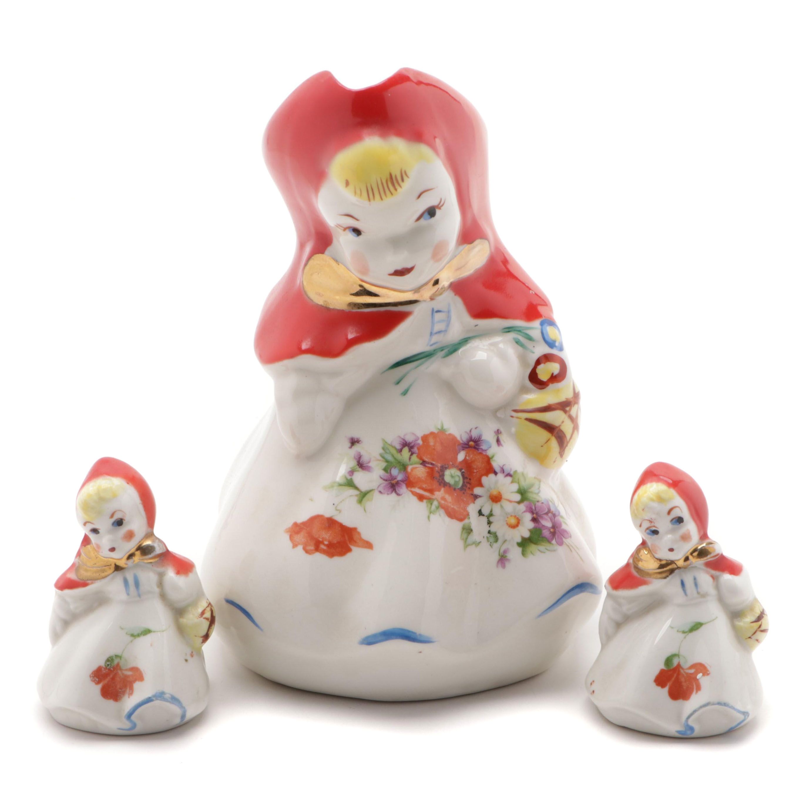 Hull "Little Red Riding Hood" Ceramic Pitcher and Salt and Pepper Shaker Set