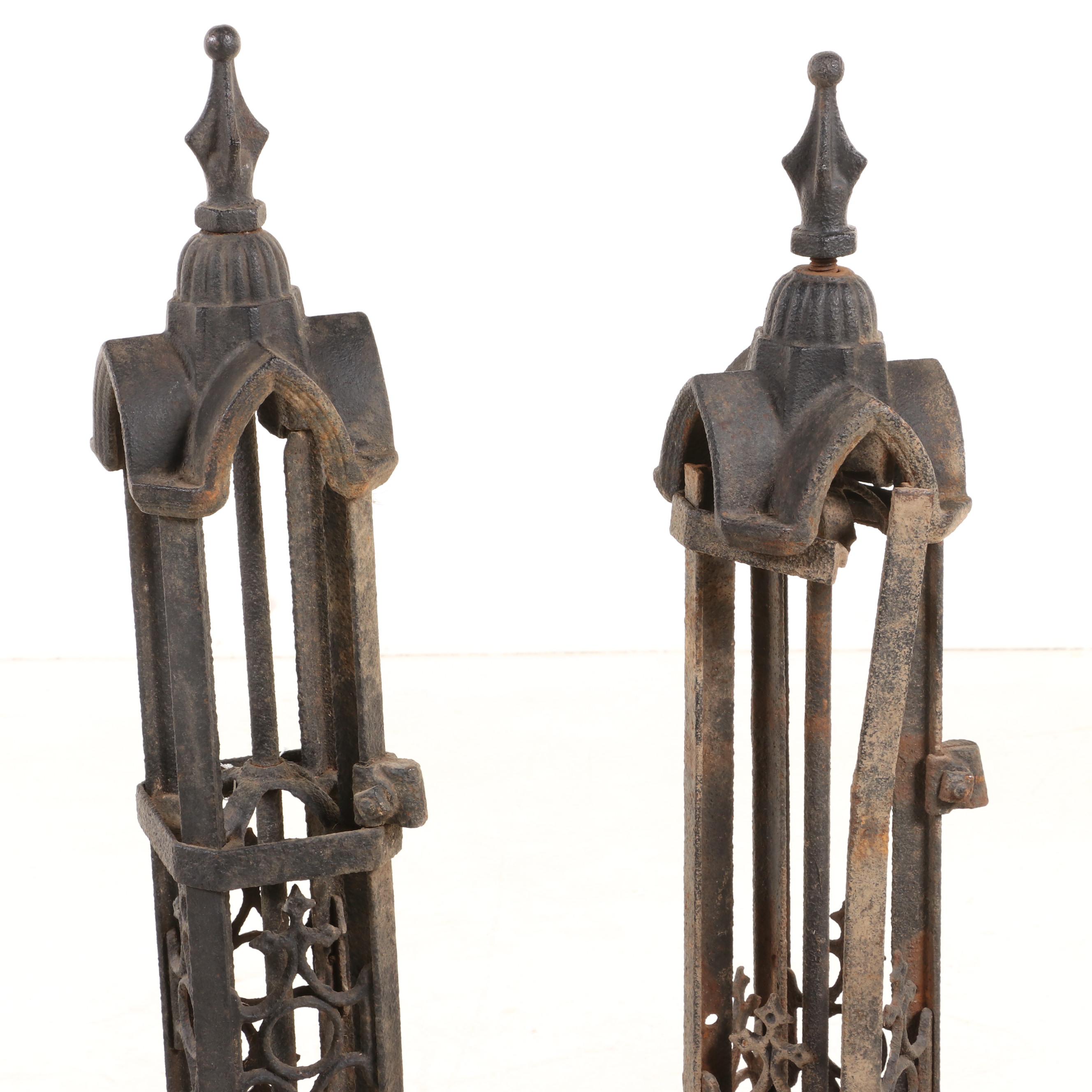 Two American Gothic Revival Cast Iron Fence Posts, Mid to Late 19th Century