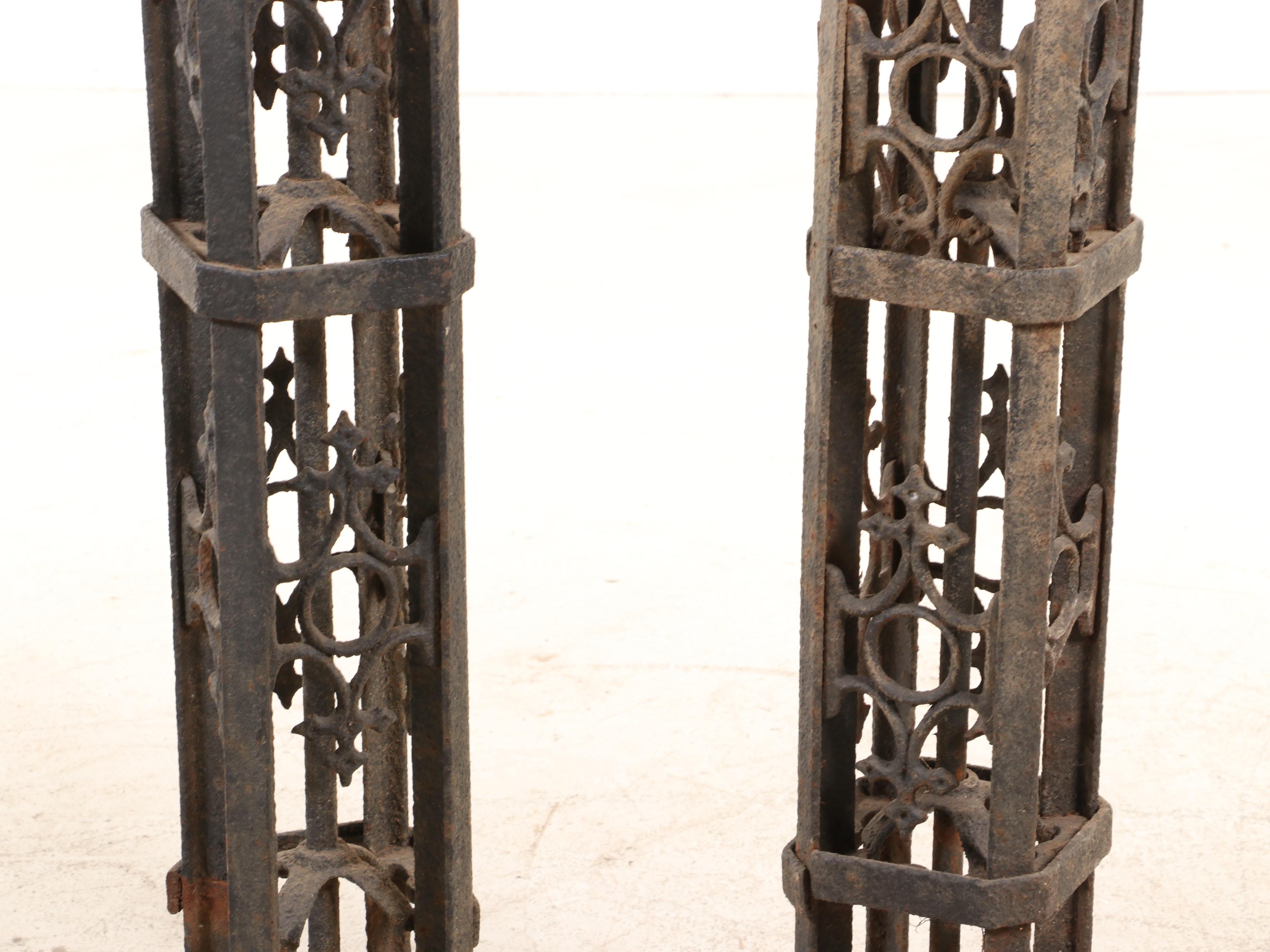 Two American Gothic Revival Cast Iron Fence Posts, Mid to Late 19th Century