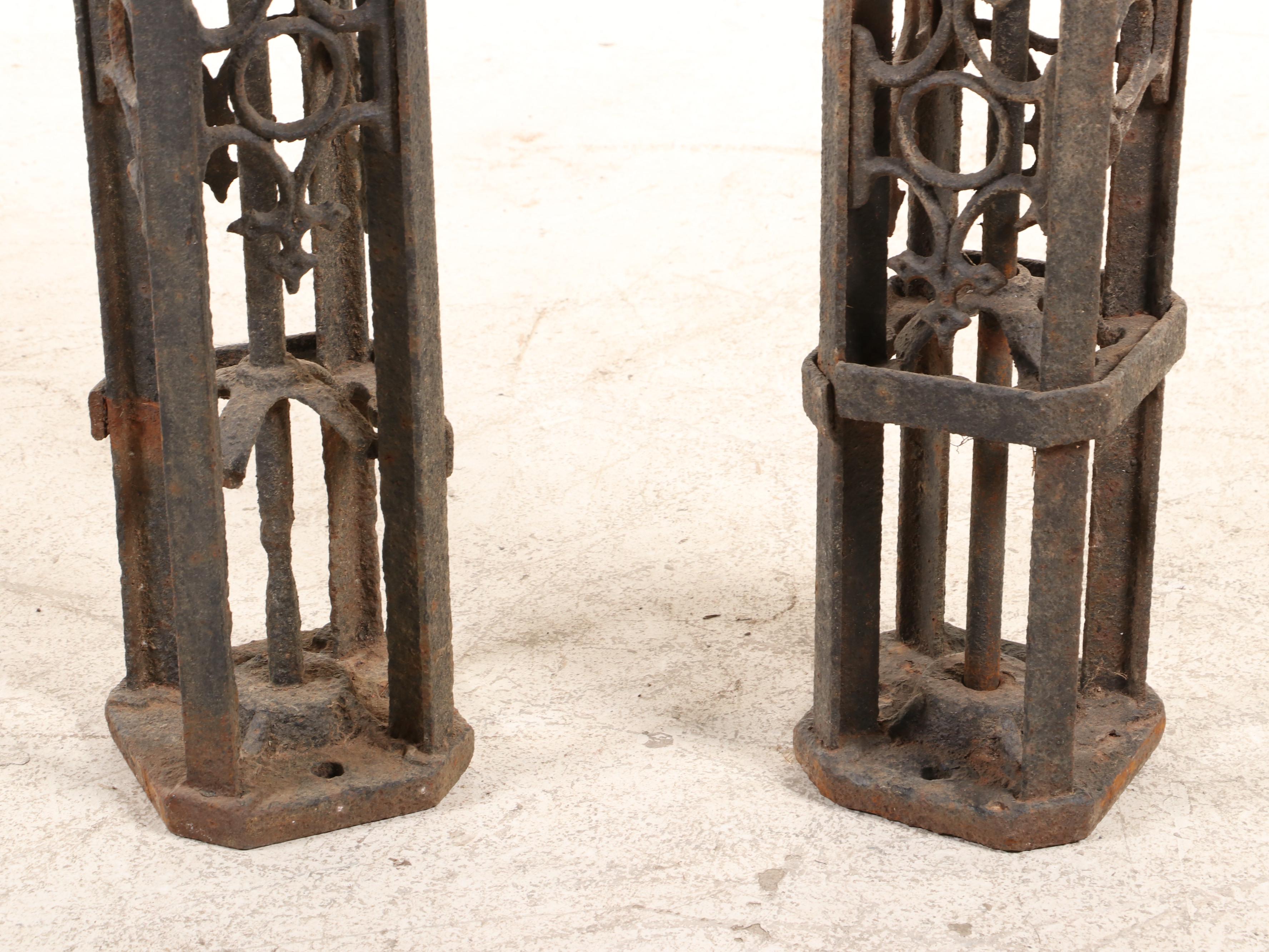 Two American Gothic Revival Cast Iron Fence Posts, Mid to Late 19th Century