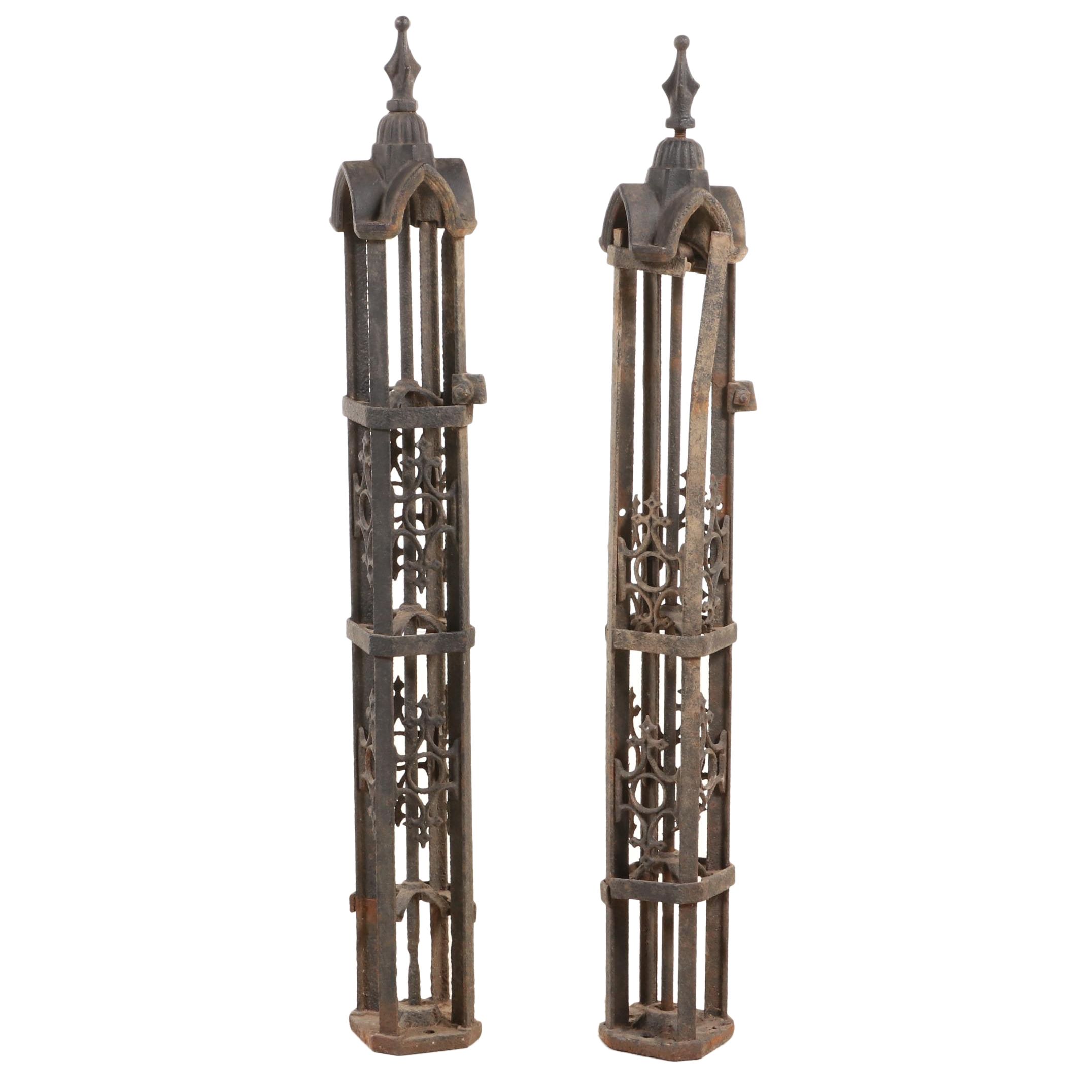 Two American Gothic Revival Cast Iron Fence Posts, Mid to Late 19th Century