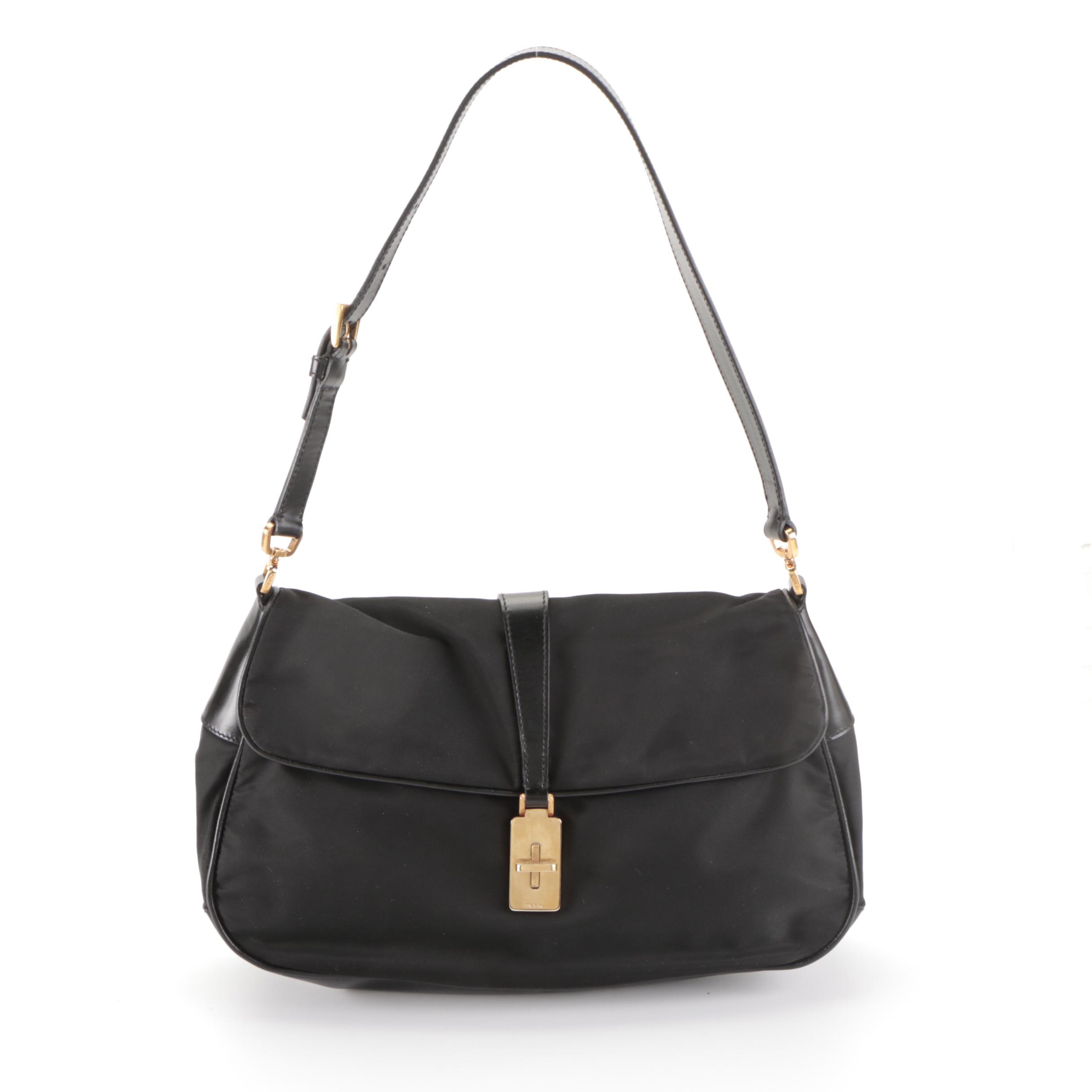 Prada Shoulder Bag in Black Tessuto Nylon and Leather Trim