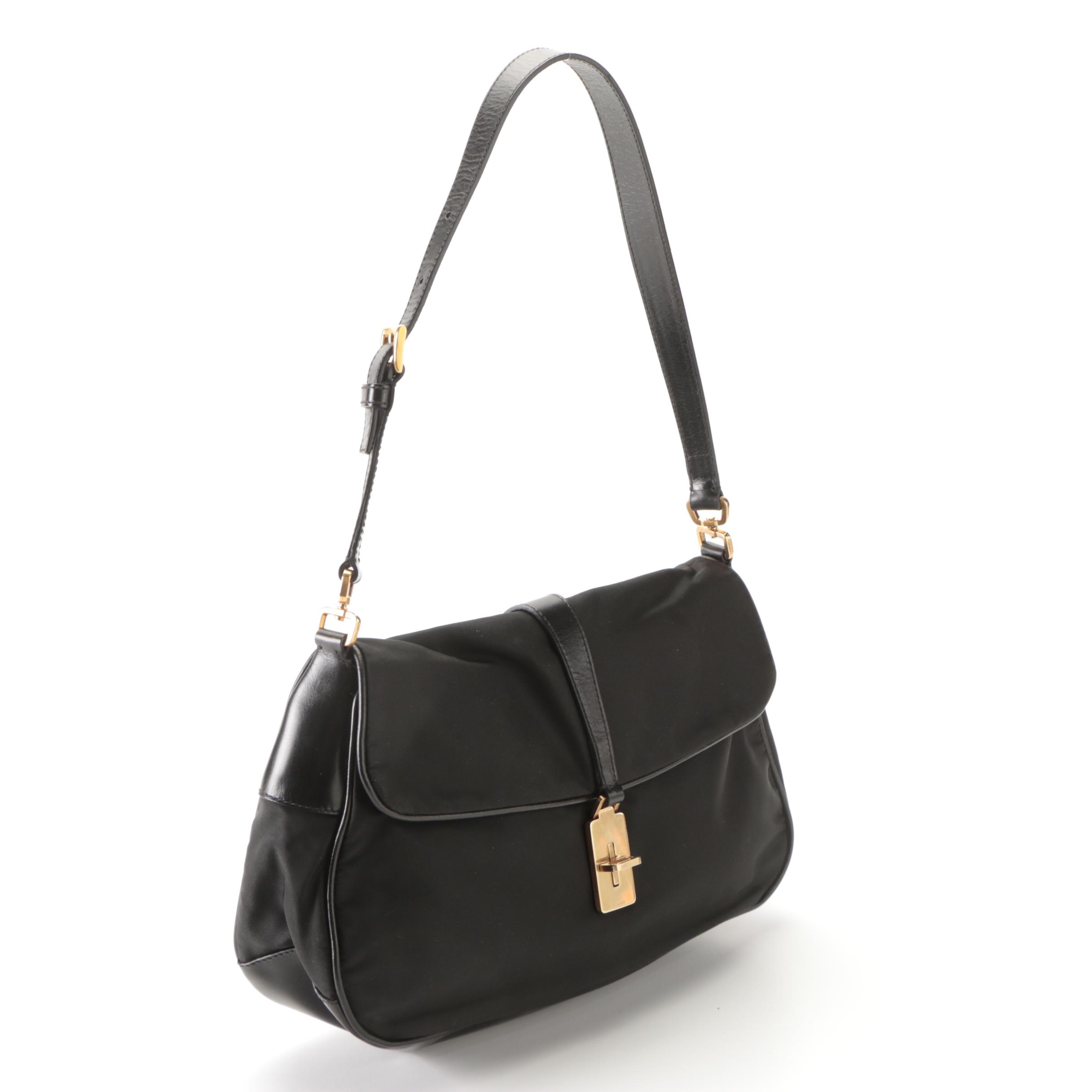 Prada Shoulder Bag in Black Tessuto Nylon and Leather Trim