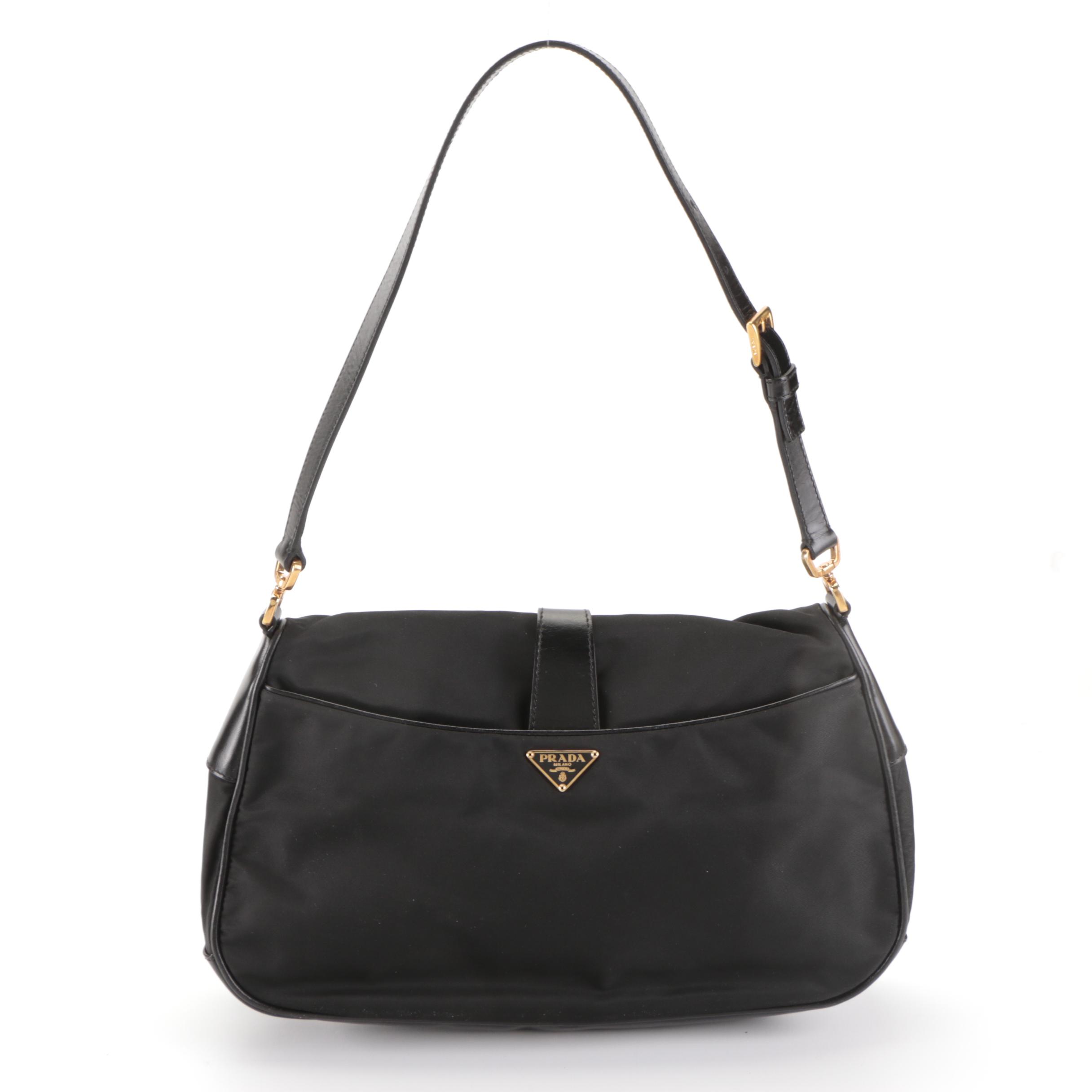Prada Shoulder Bag in Black Tessuto Nylon and Leather Trim
