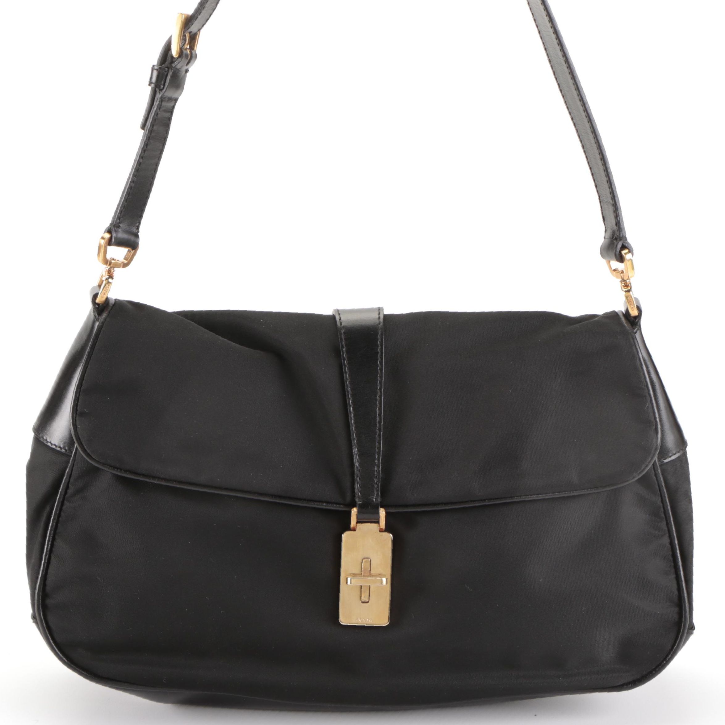Prada Shoulder Bag in Black Tessuto Nylon and Leather Trim