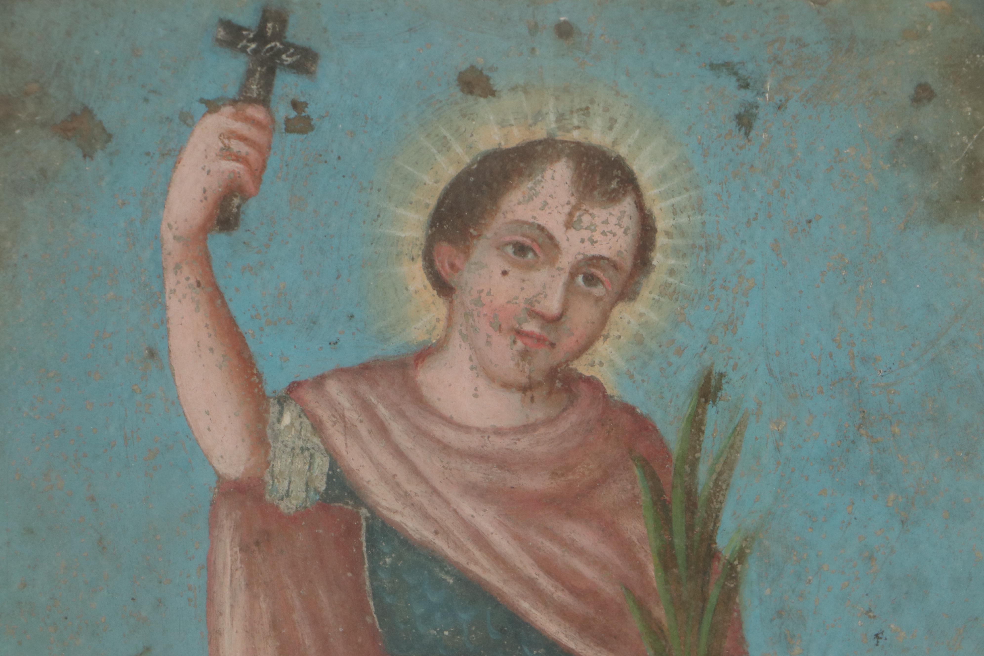 Mexican Retablo Oil Painting of First Martyrs of Rome, Mid-19th Century