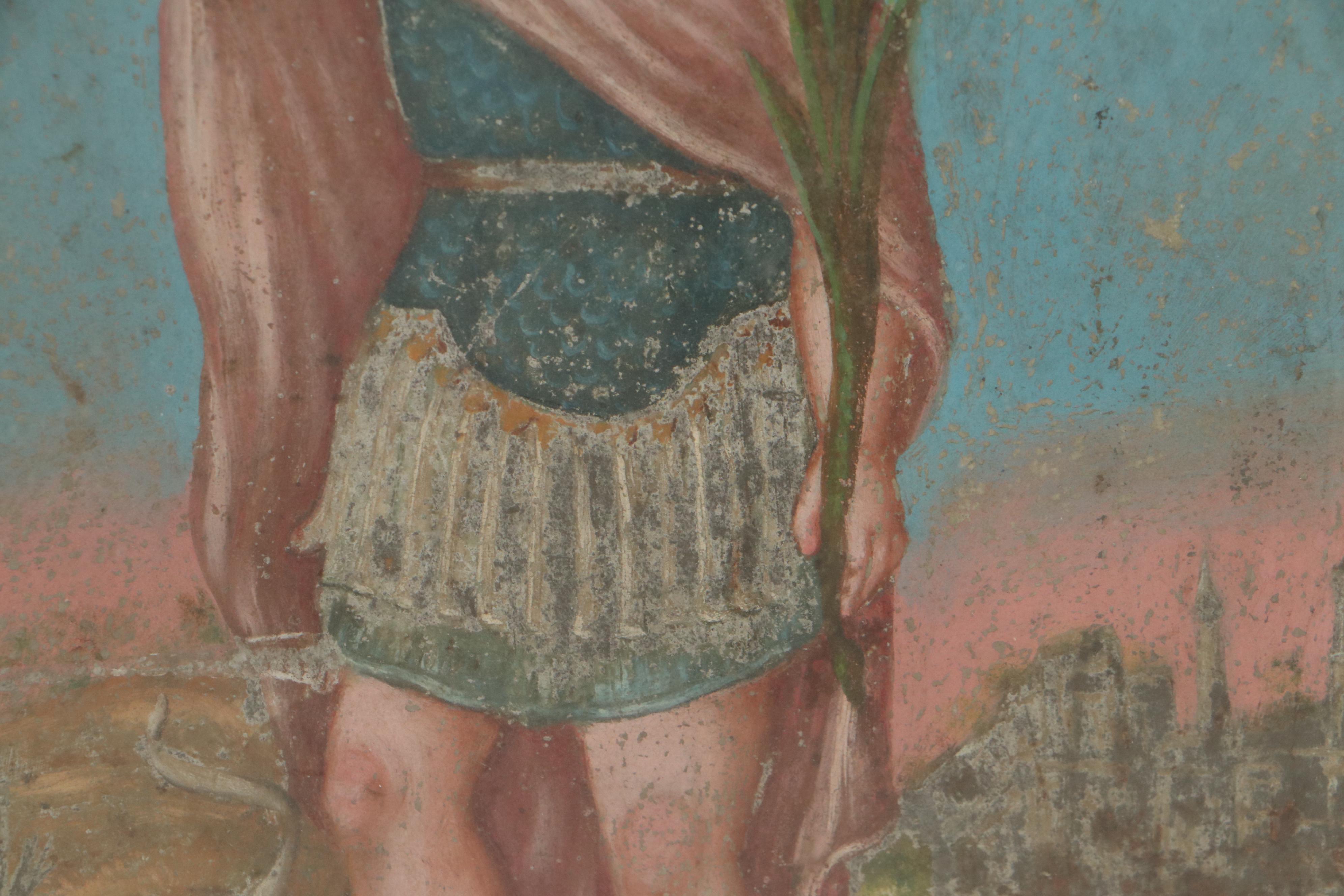 Mexican Retablo Oil Painting of First Martyrs of Rome, Mid-19th Century