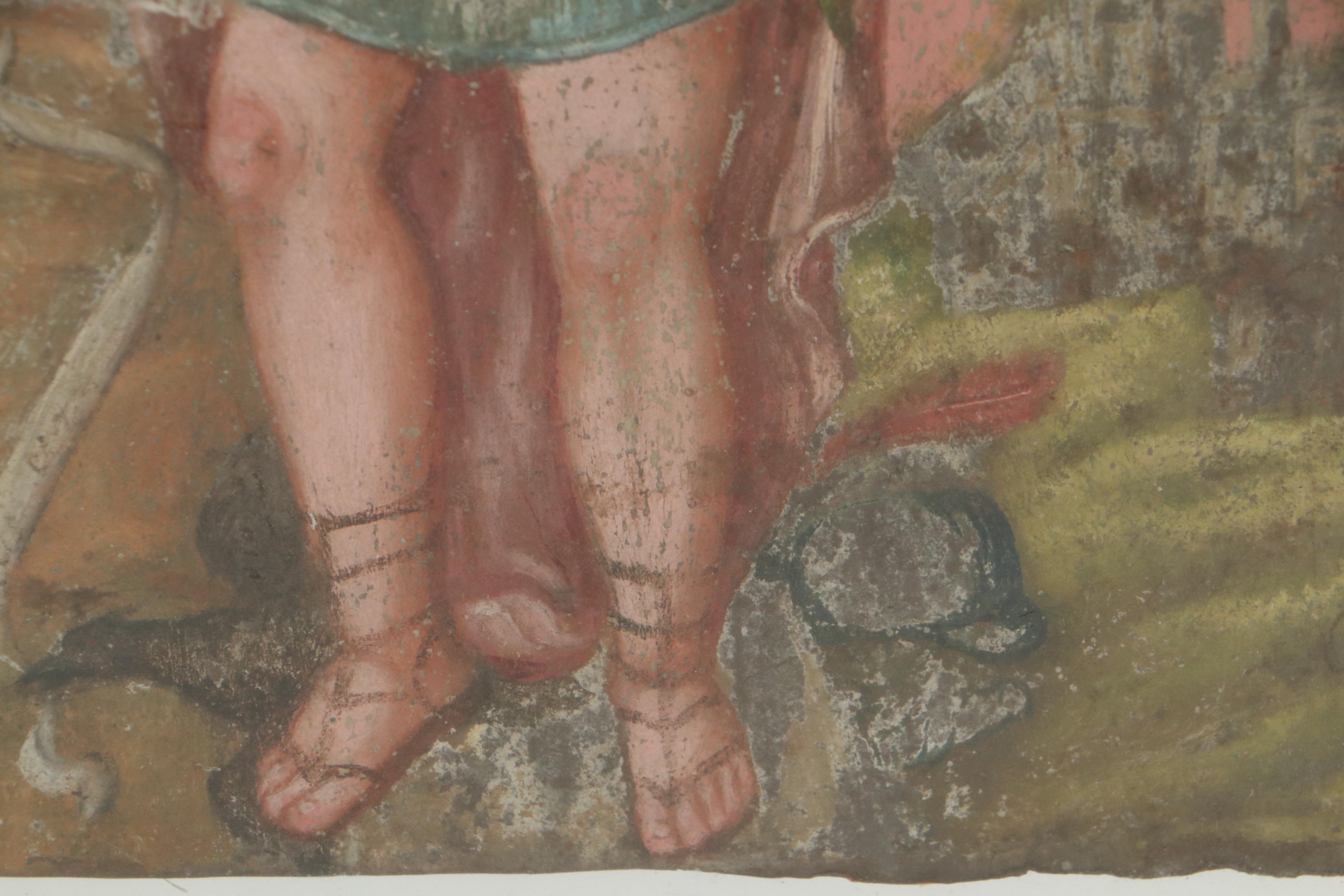 Mexican Retablo Oil Painting of First Martyrs of Rome, Mid-19th Century