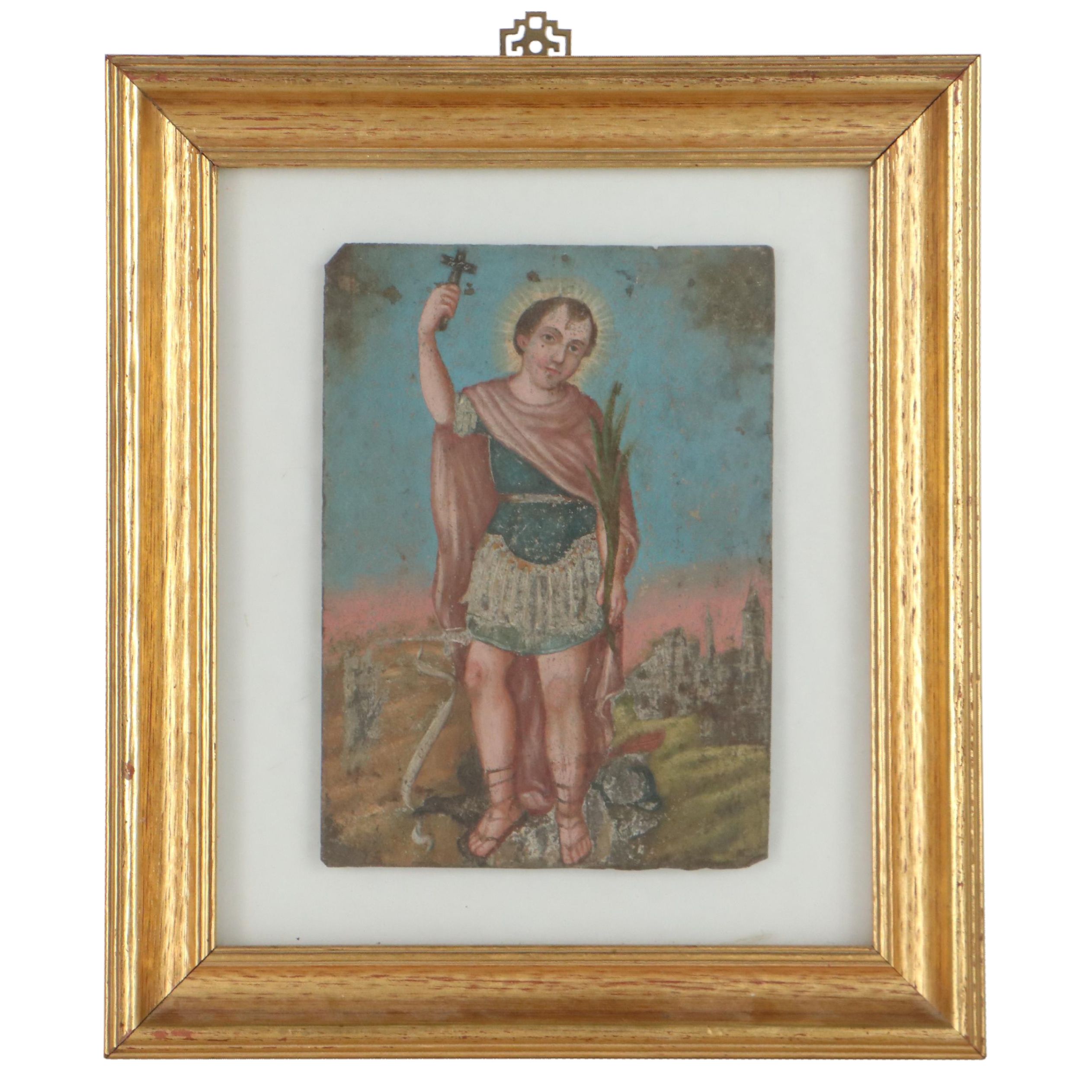 Mexican Retablo Oil Painting of First Martyrs of Rome, Mid-19th Century