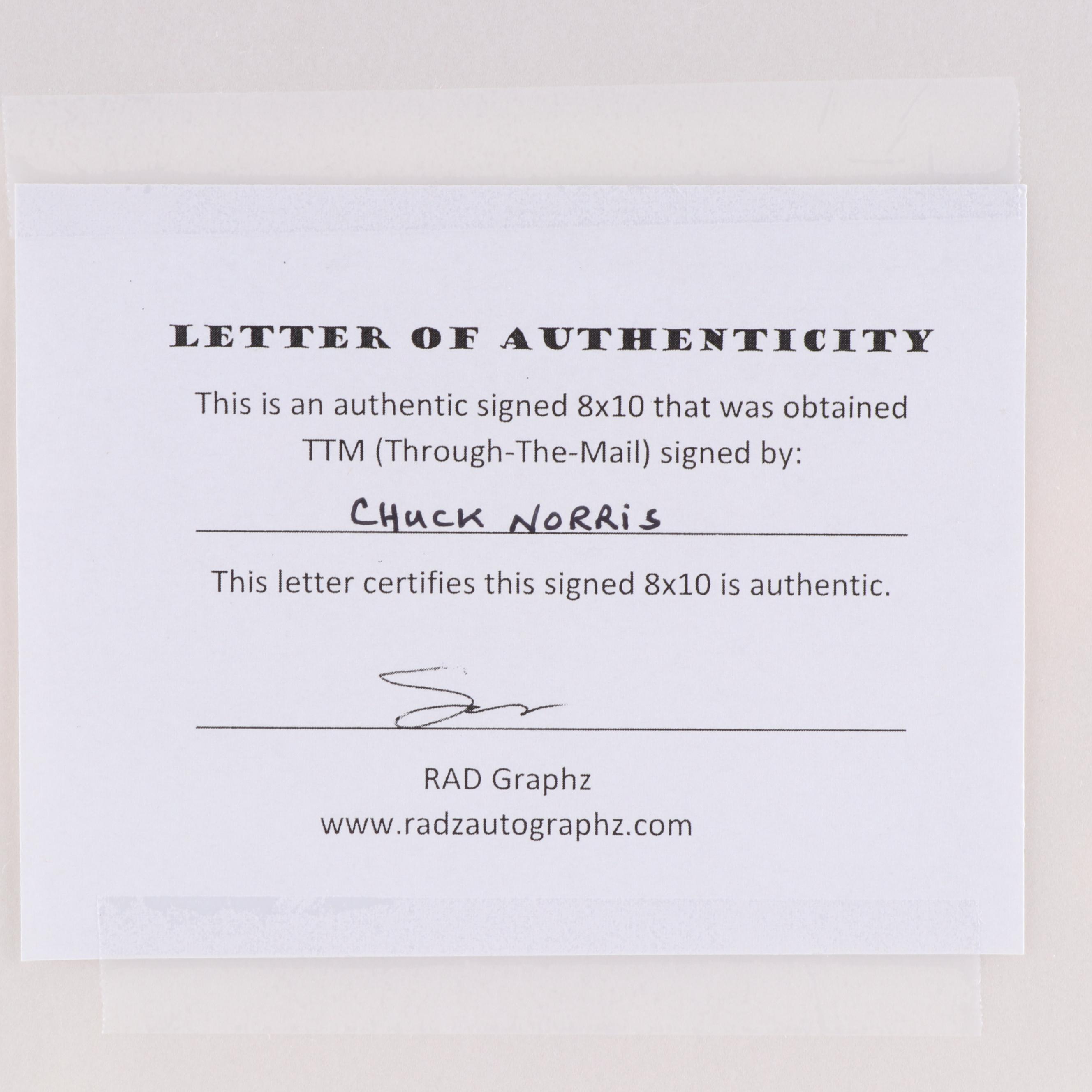 Chuck Norris "Colt" Signed "The Way of the Dragon" Movie Photo Print, COA