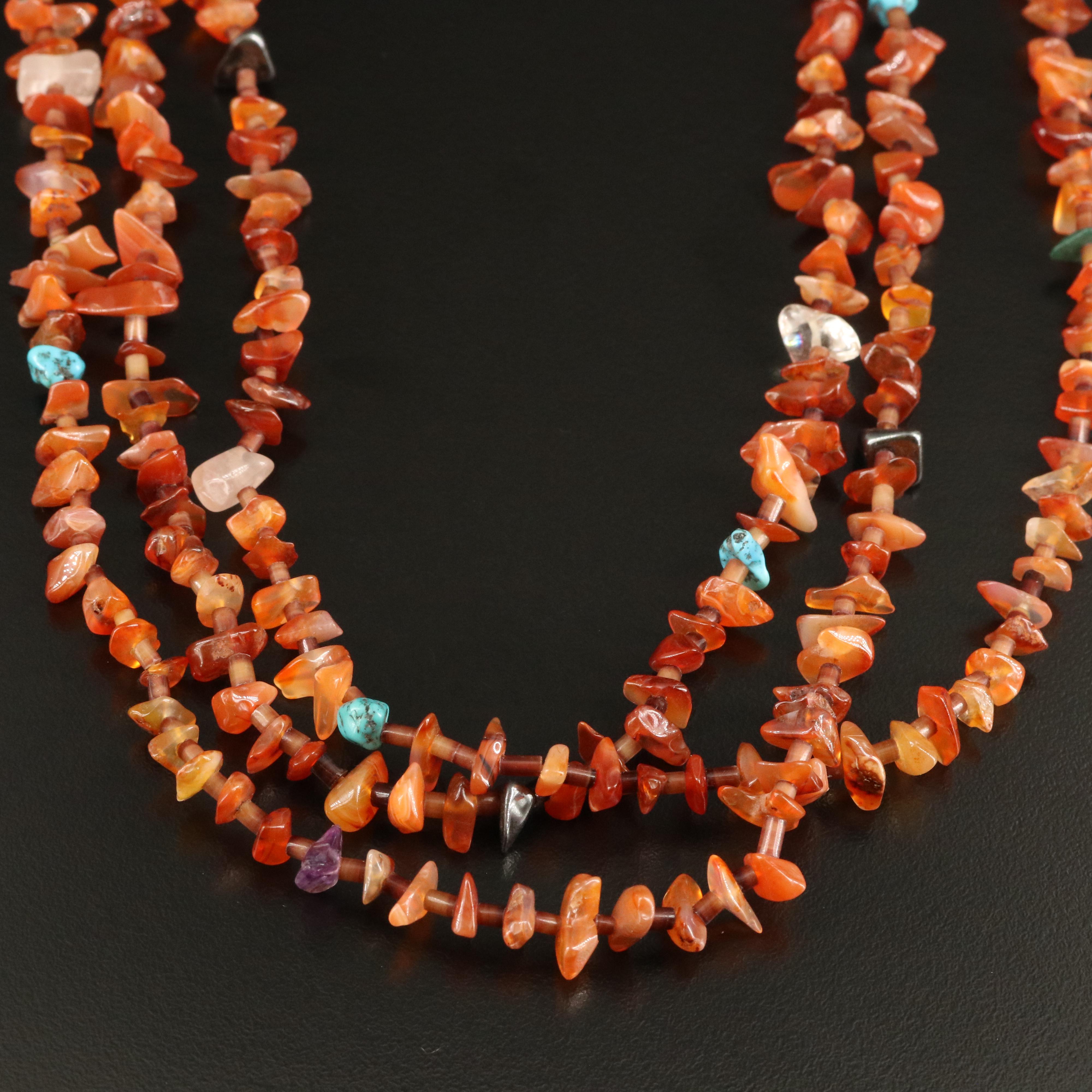 Triple Strand Necklace with Agate, Turquoise and Shell