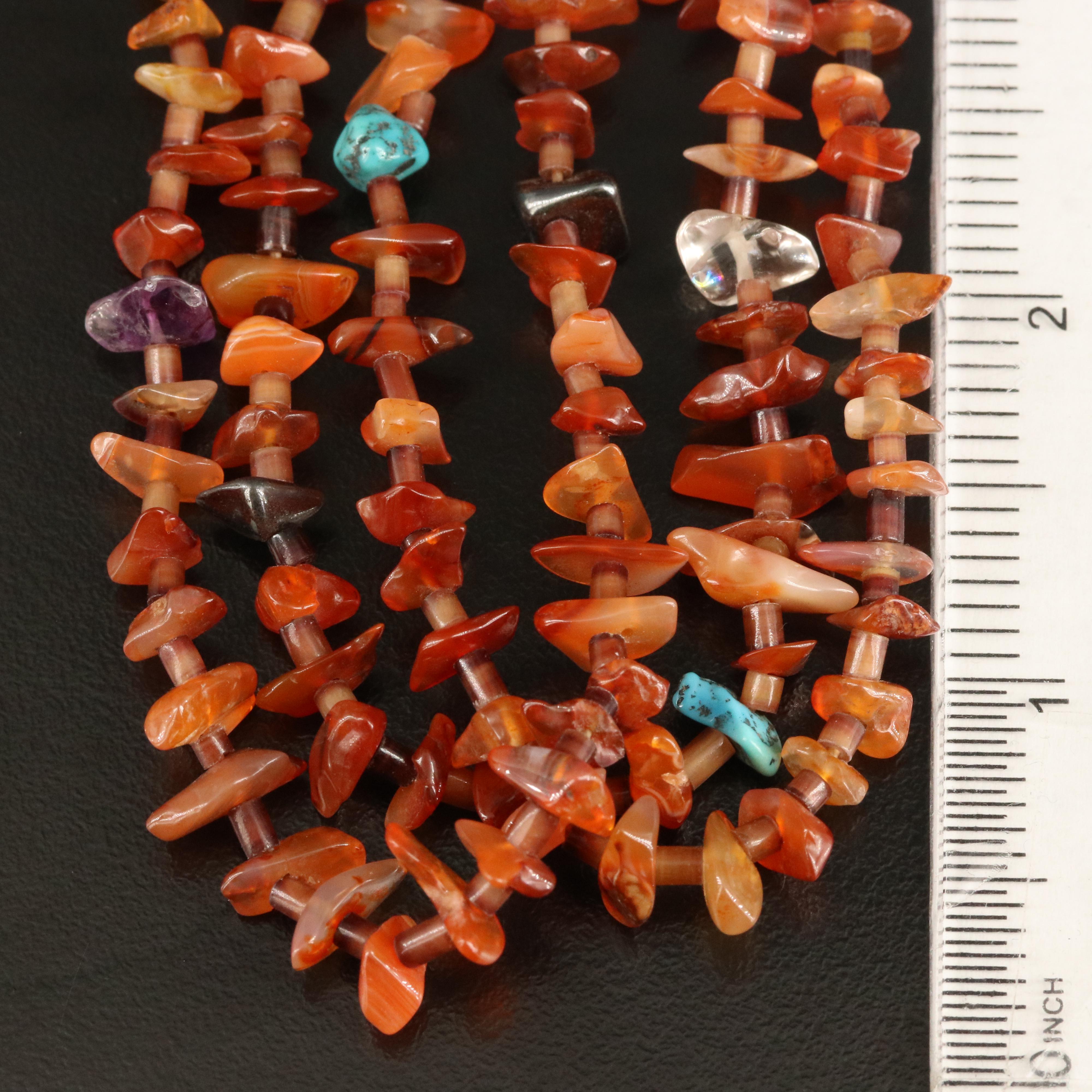 Triple Strand Necklace with Agate, Turquoise and Shell