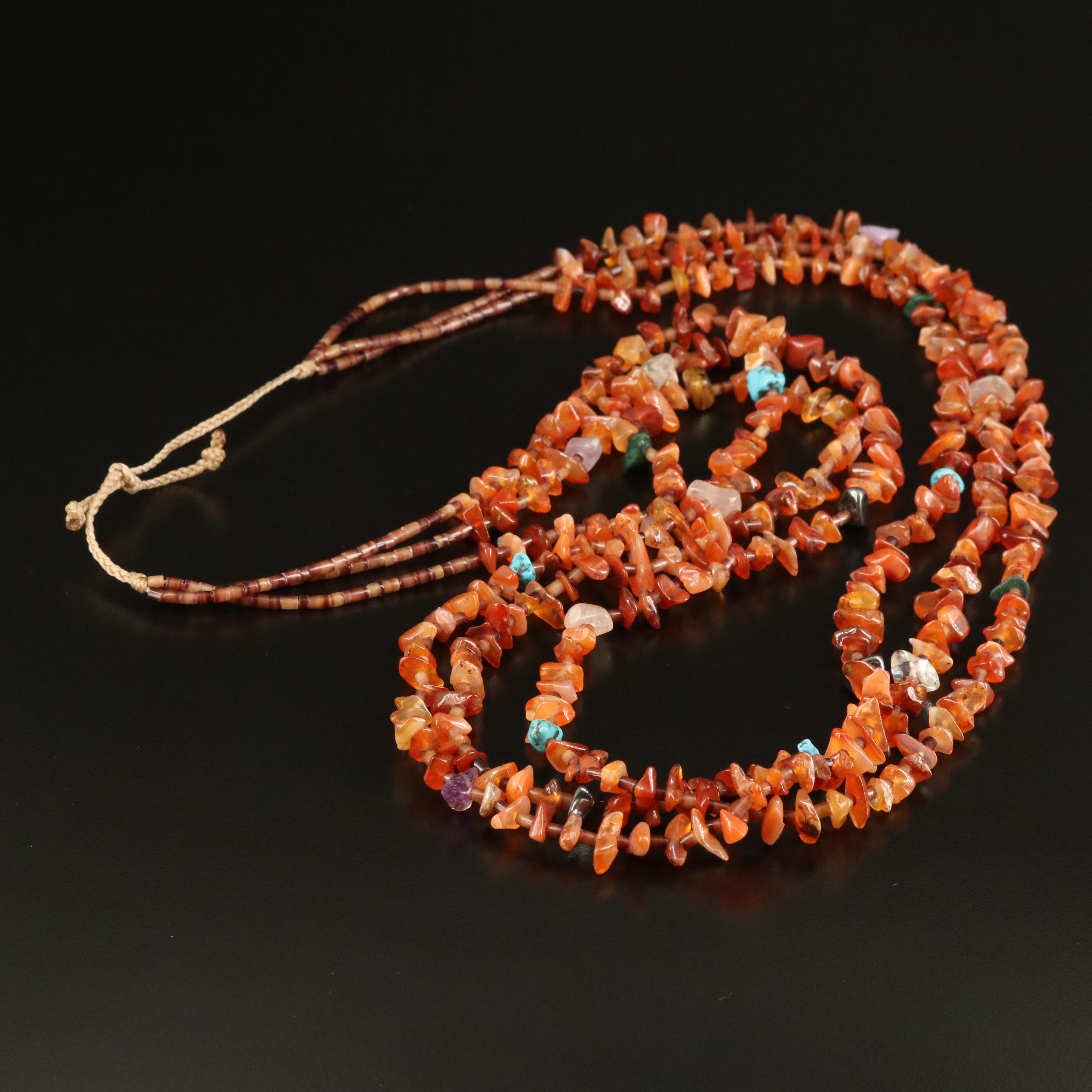 Triple Strand Necklace with Agate, Turquoise and Shell