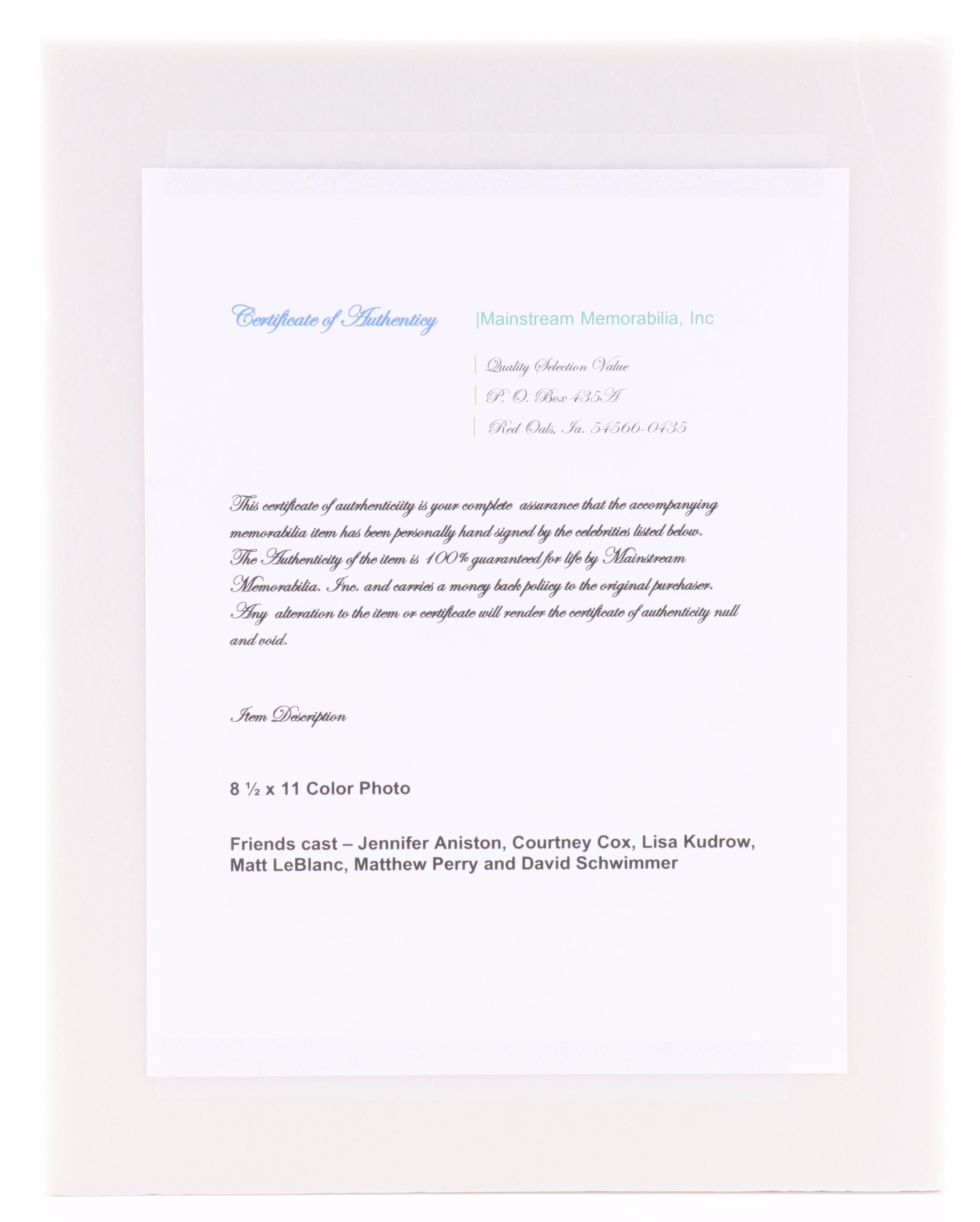 Aniston, Cox, Kudrow, Perry, Schwimmer, and Leblanc Signed "Friends" TV Print