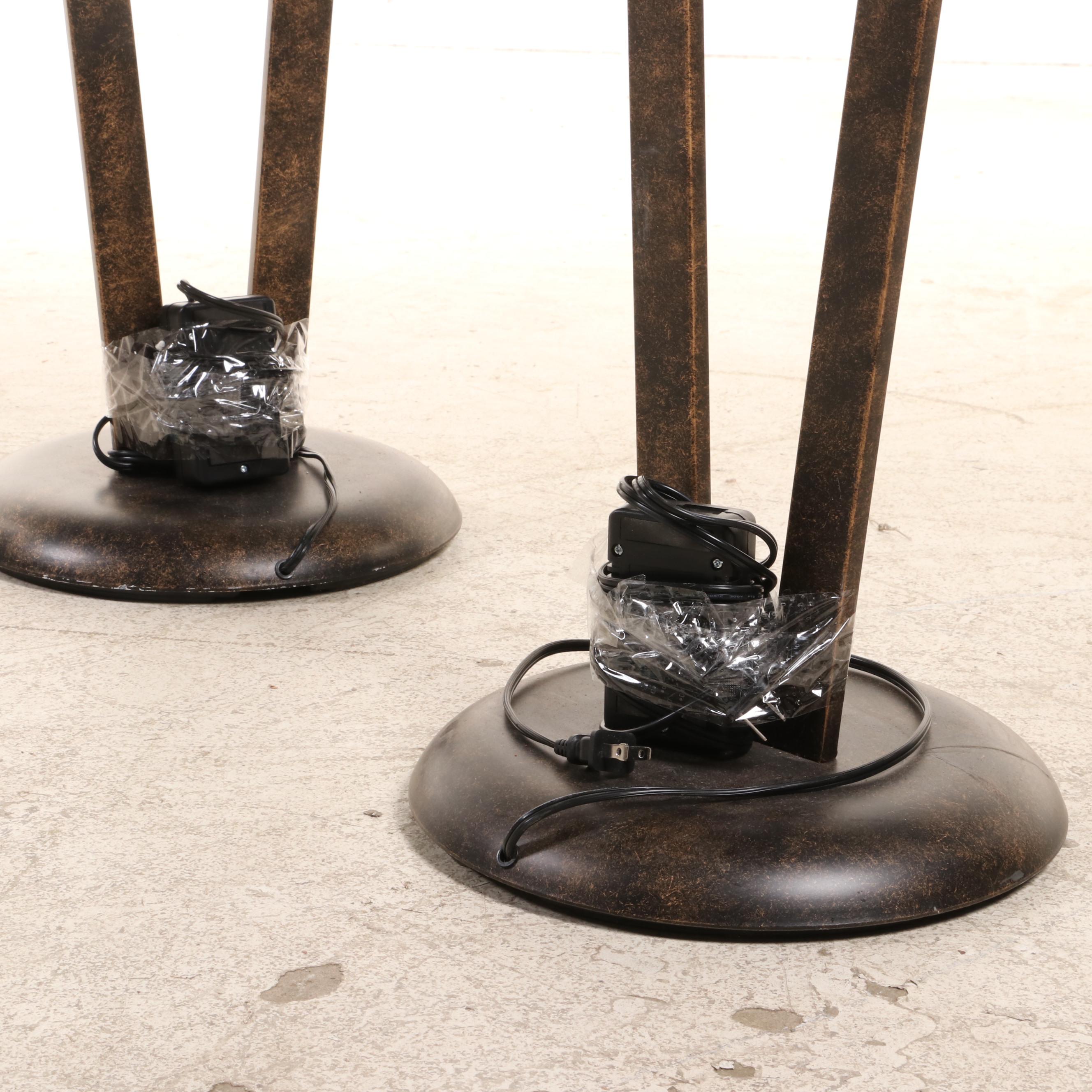 Pair of Van Teal "Free Wheeling" Acrylic and Bronzed Metal Torchiere Floor Lamps