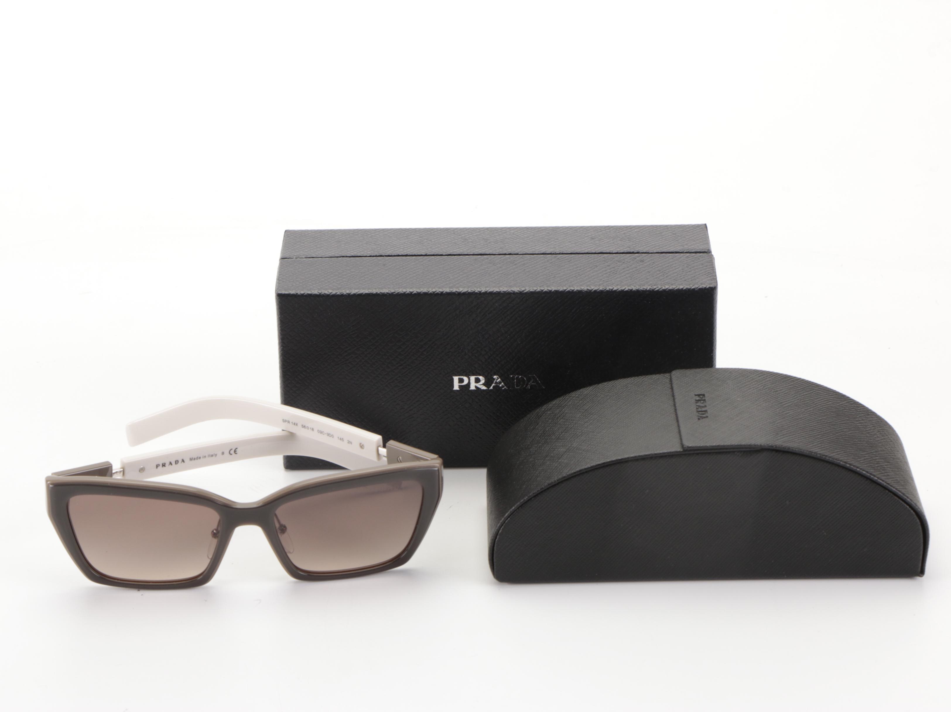 Prada SPR 14X Modified Cat Eye Style Sunglasses with Case and Box
