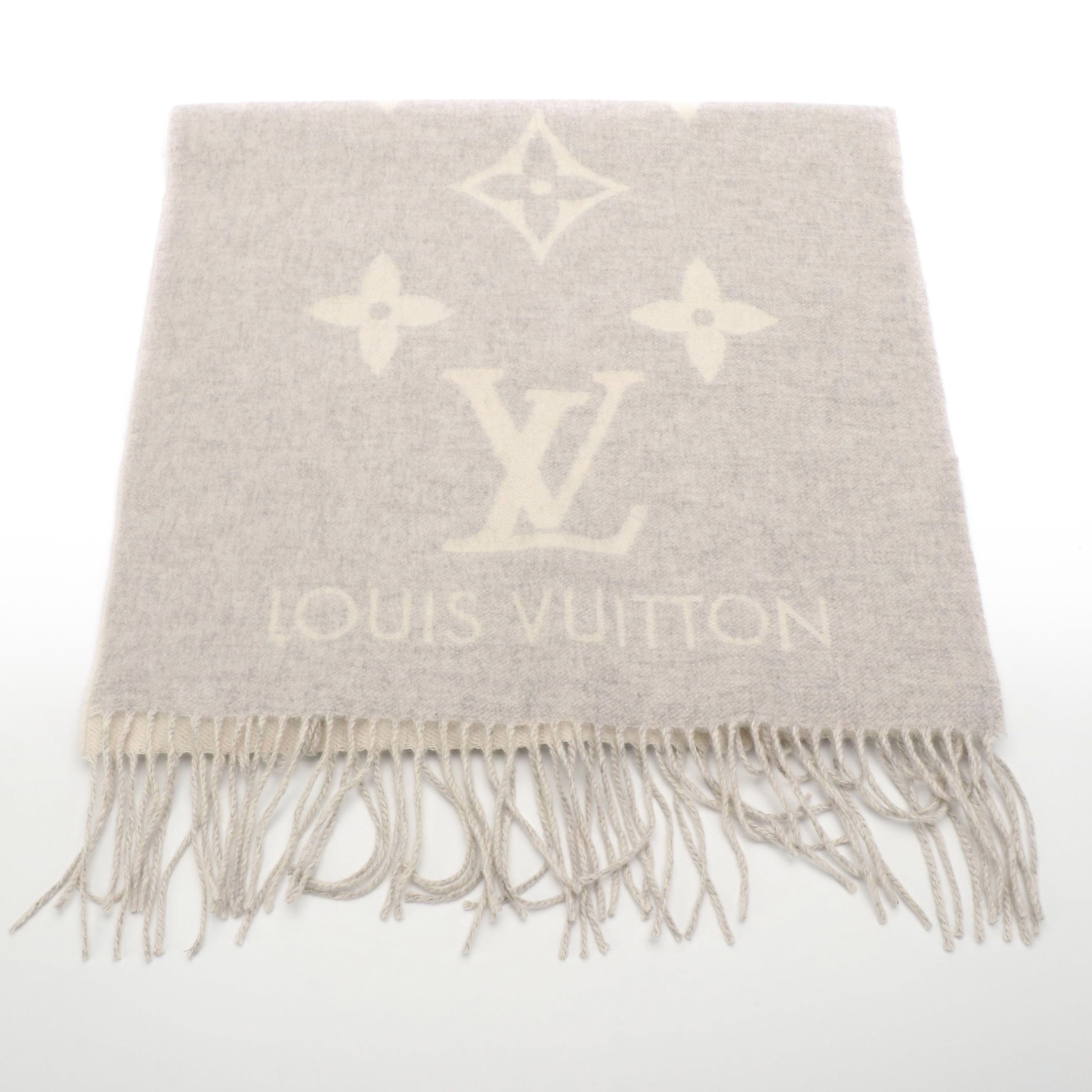 Louis Vuitton Grey/Ivory Logomania Monogram Cashmere Scarf