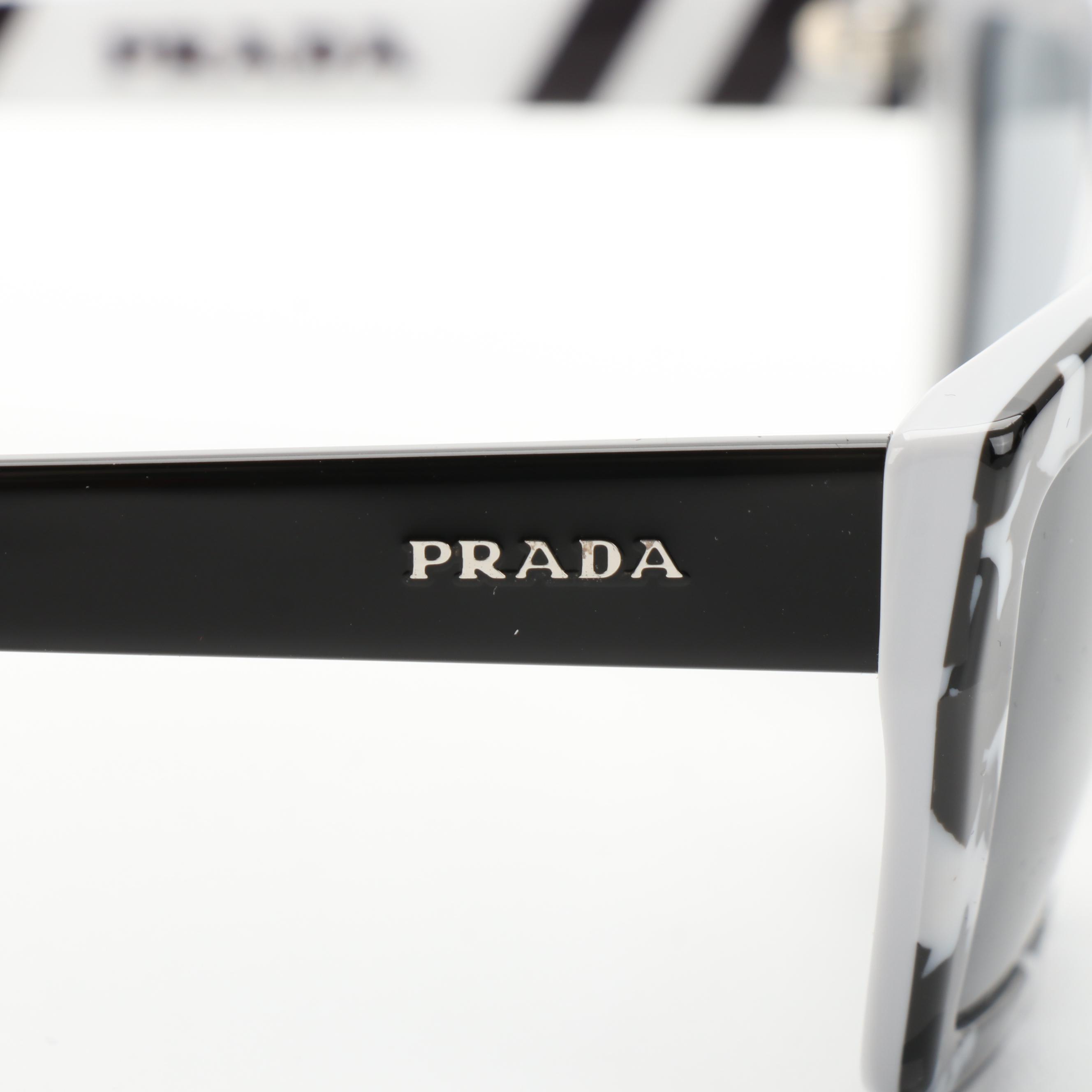 Prada SPR04V Black and White Camouflage Print Sunglasses with Case and Box