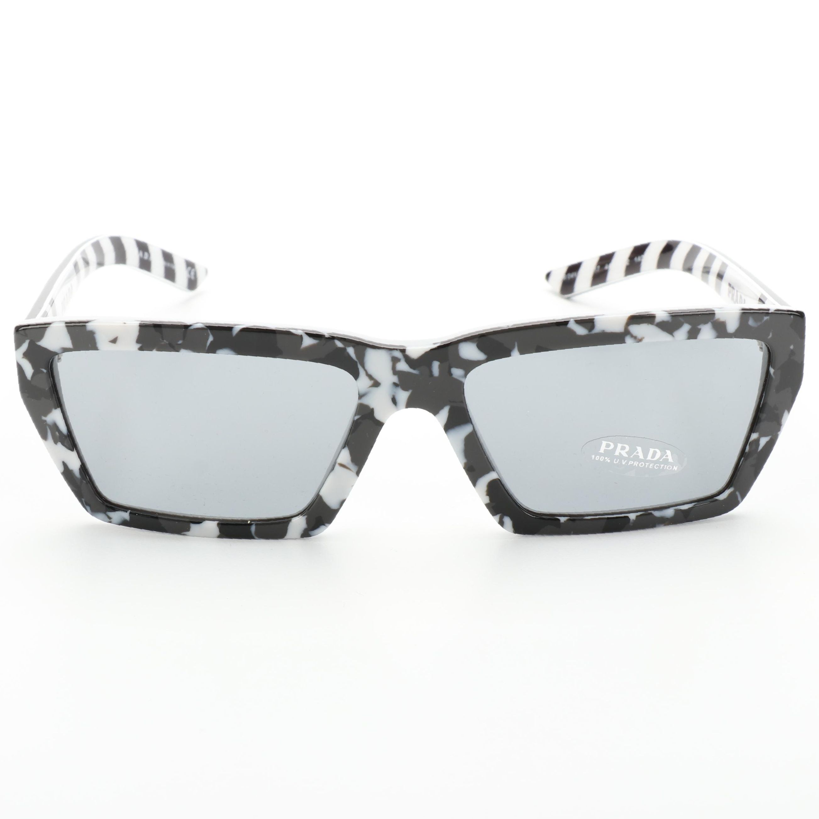 Prada SPR04V Black and White Camouflage Print Sunglasses with Case and Box