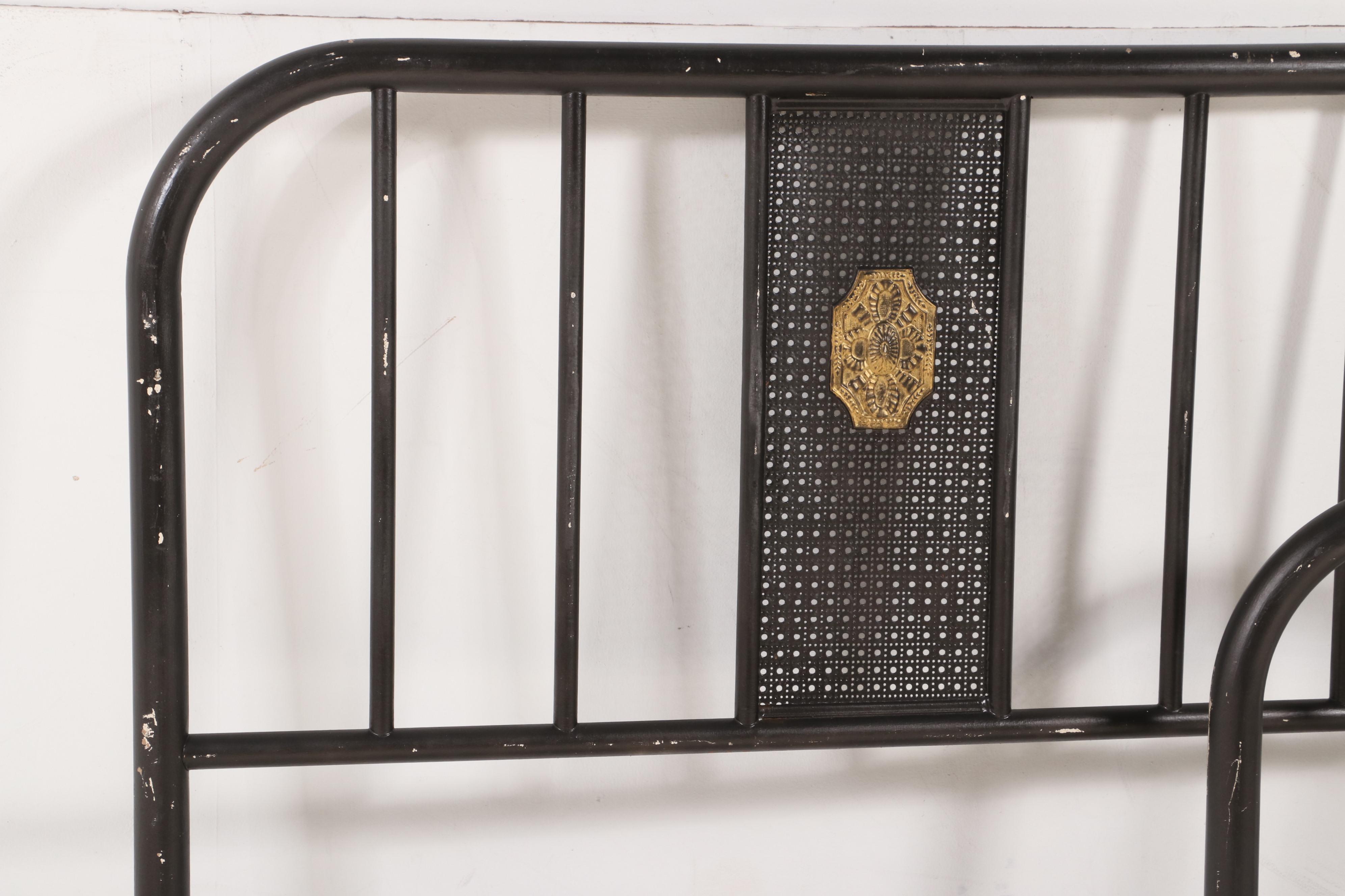 Painted and Parcel-Gilt Metal Full Size Bed Frame, Early 20th Century